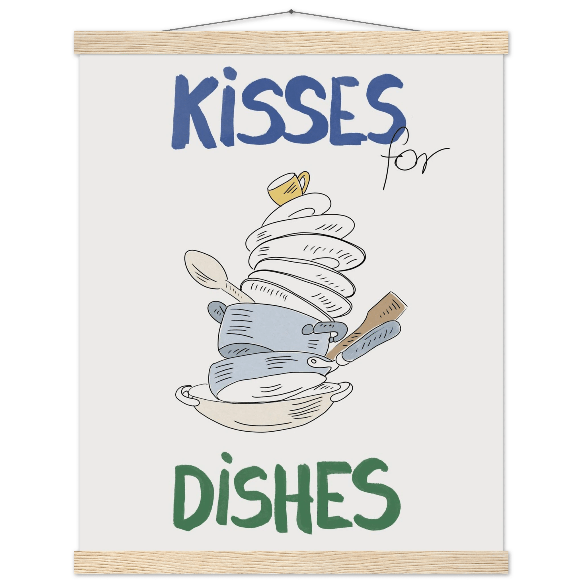 Kisses for Dishes Poster – Funny Kitchen Wall Art Print (Digital & Printed Options) - Evergreen Posters