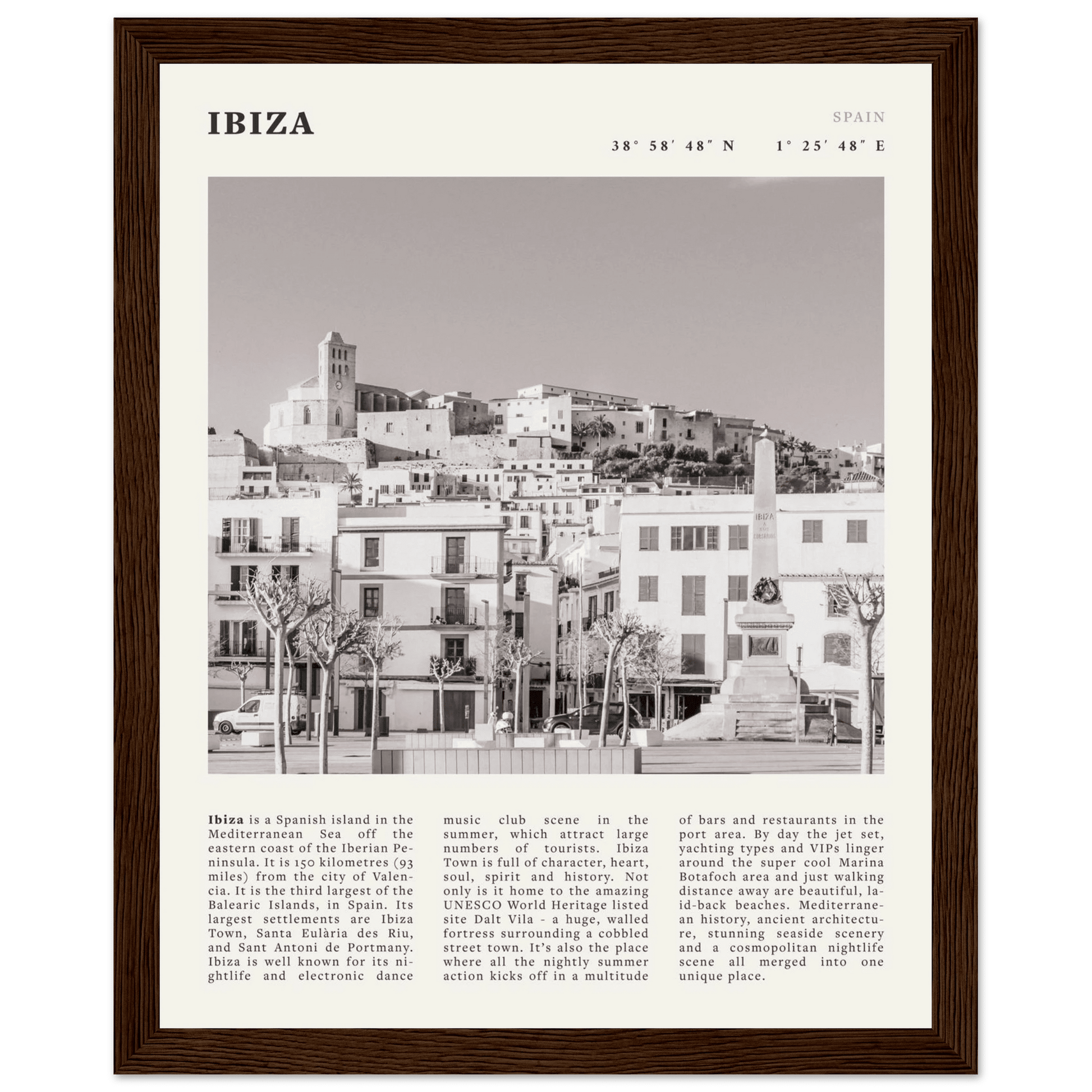 Ibiza Poster | Black & White Spanish Island Wall Art | Spain Travel Print - Evergreen Posters