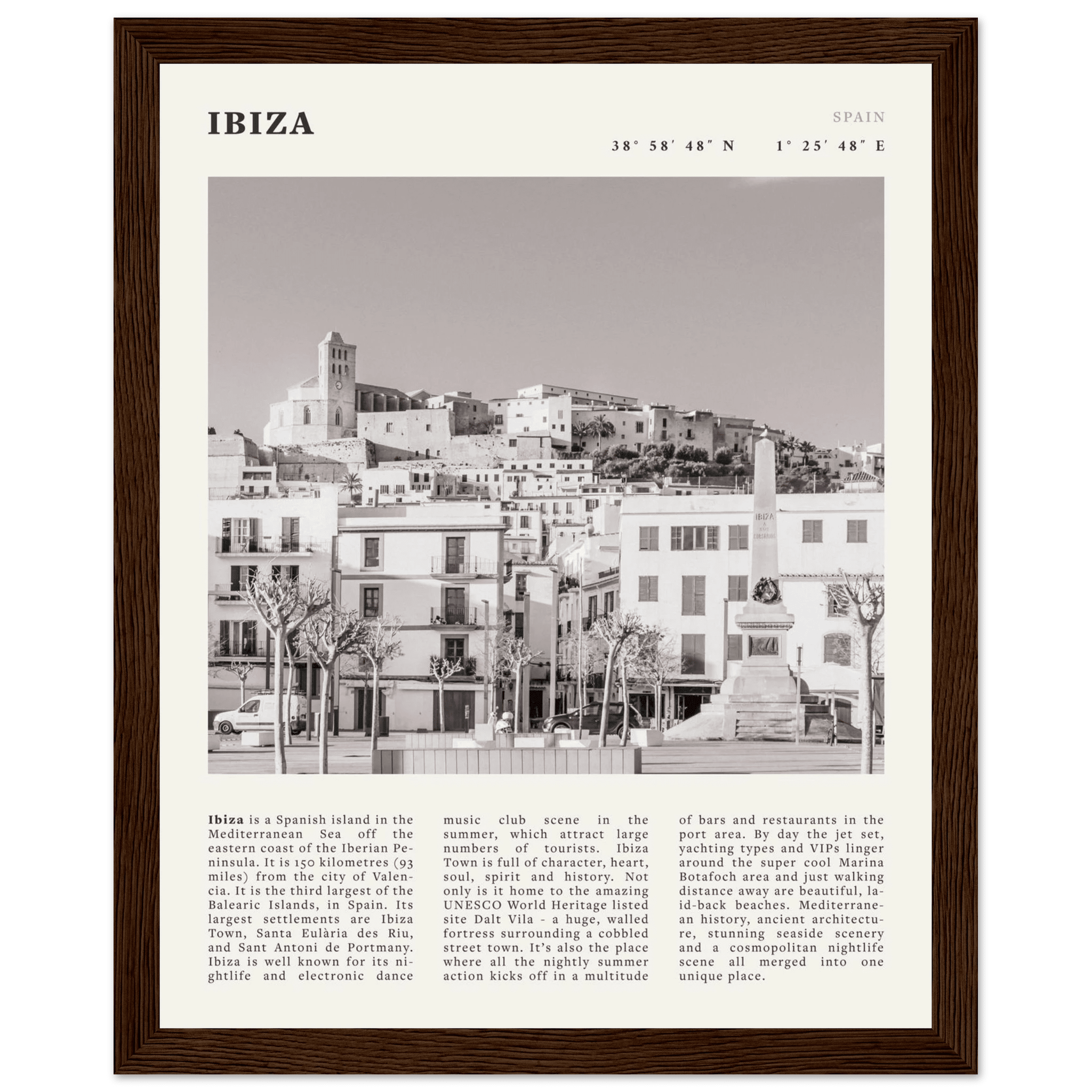 Ibiza Poster | Black & White Spanish Island Wall Art | Spain Travel Print - Evergreen Posters