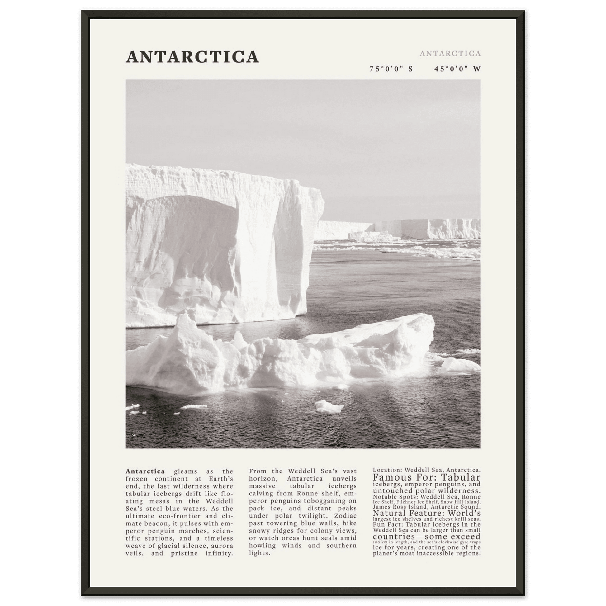 Antarctica Poster Black and White – Vintage Weddell Sea Iceberg Print (Digital & Printed Options) - Evergreen Posters