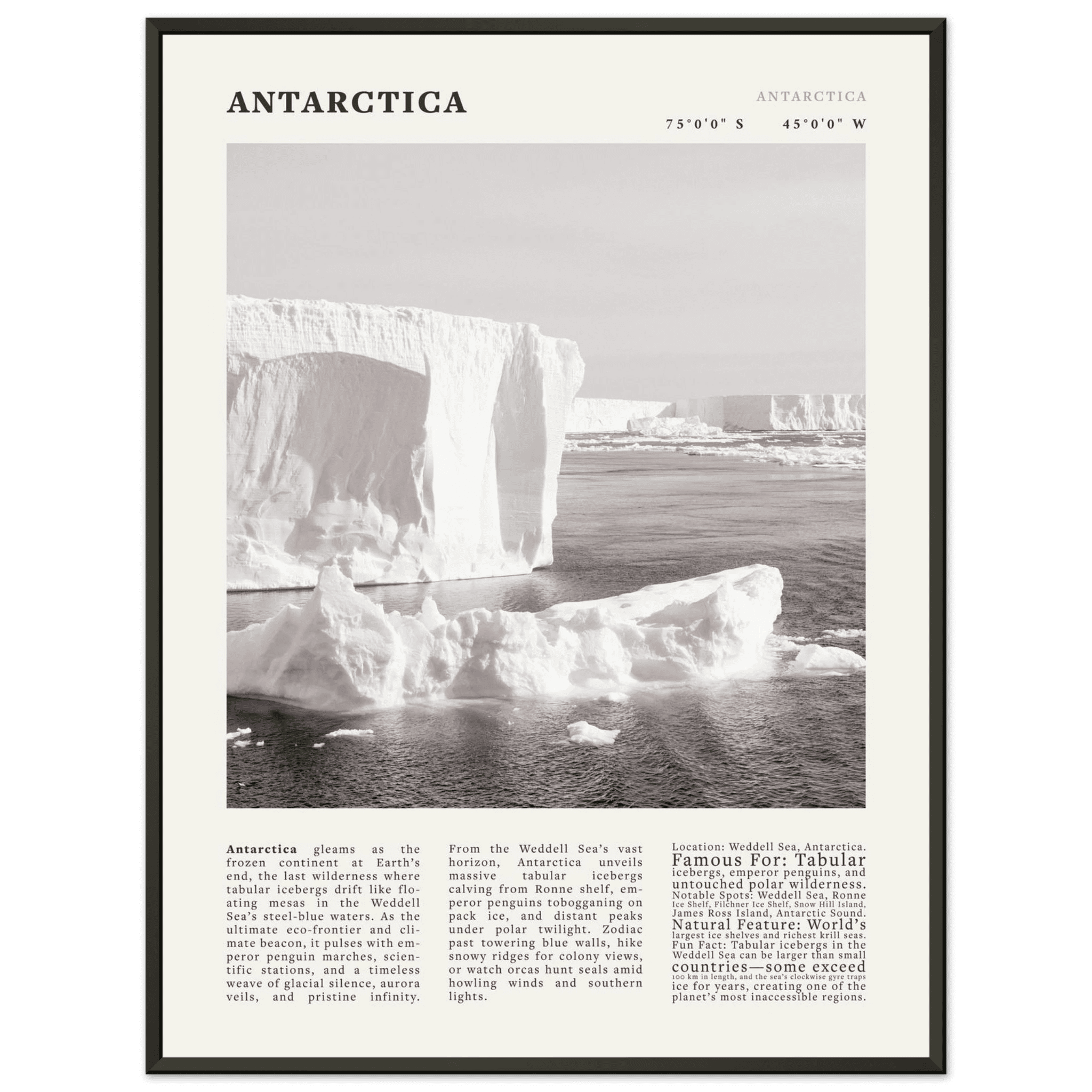 Antarctica Poster Black and White – Vintage Weddell Sea Iceberg Print (Digital & Printed Options) - Evergreen Posters