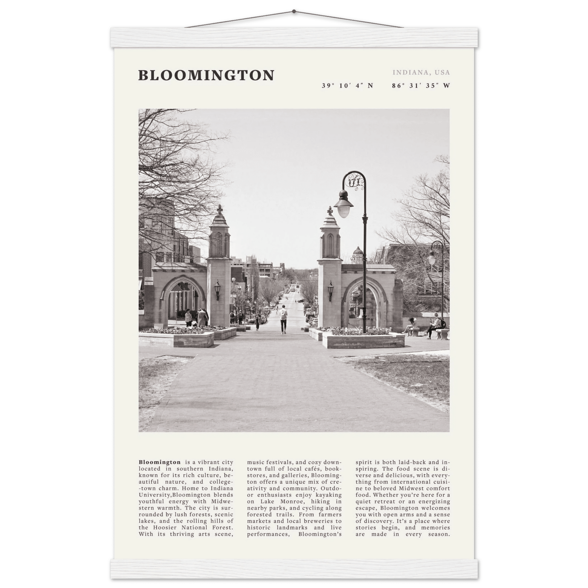 Bloomington Indiana Black and White Vintage Poster - Evergreen Posters