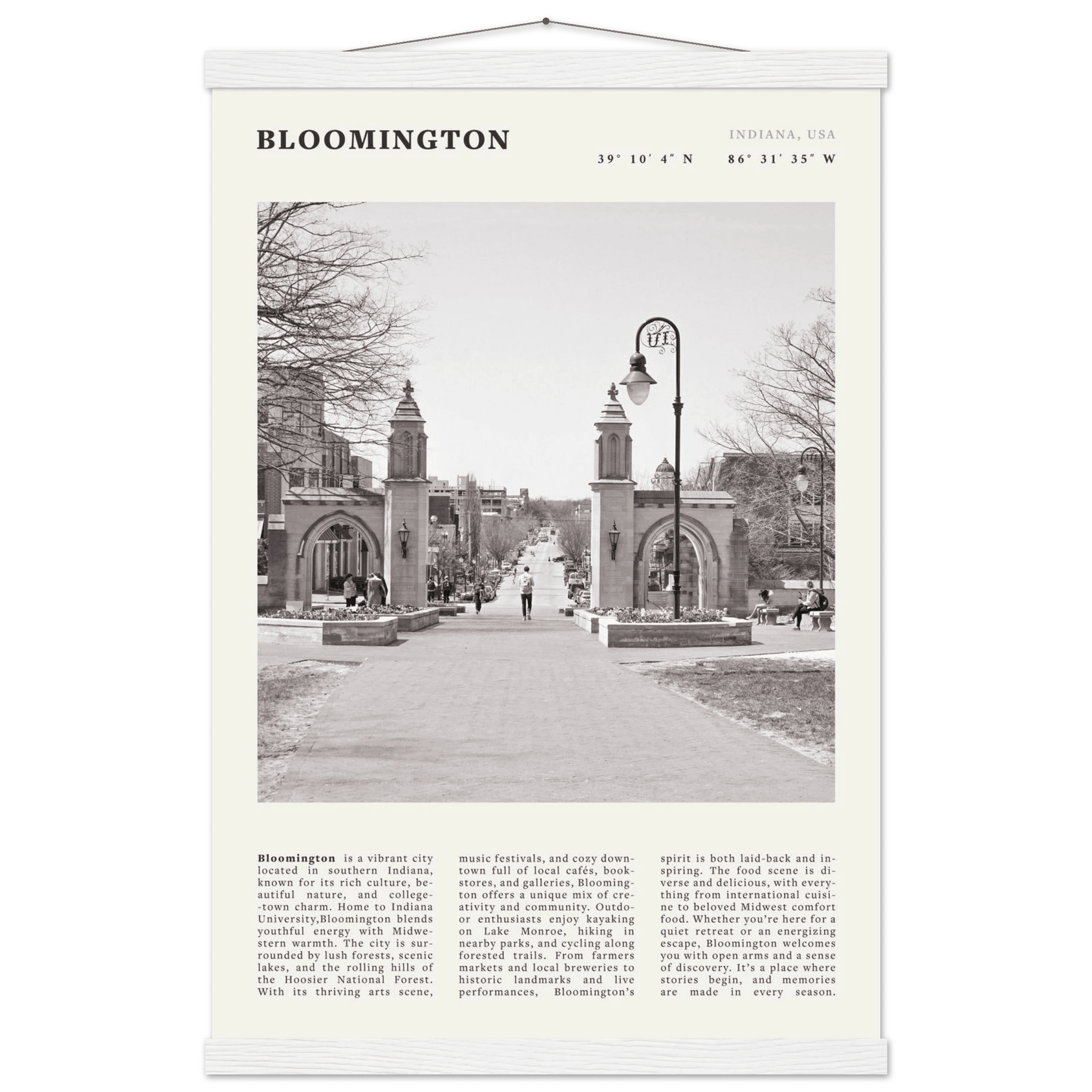 Bloomington Indiana Black and White Vintage Poster - Evergreen Posters