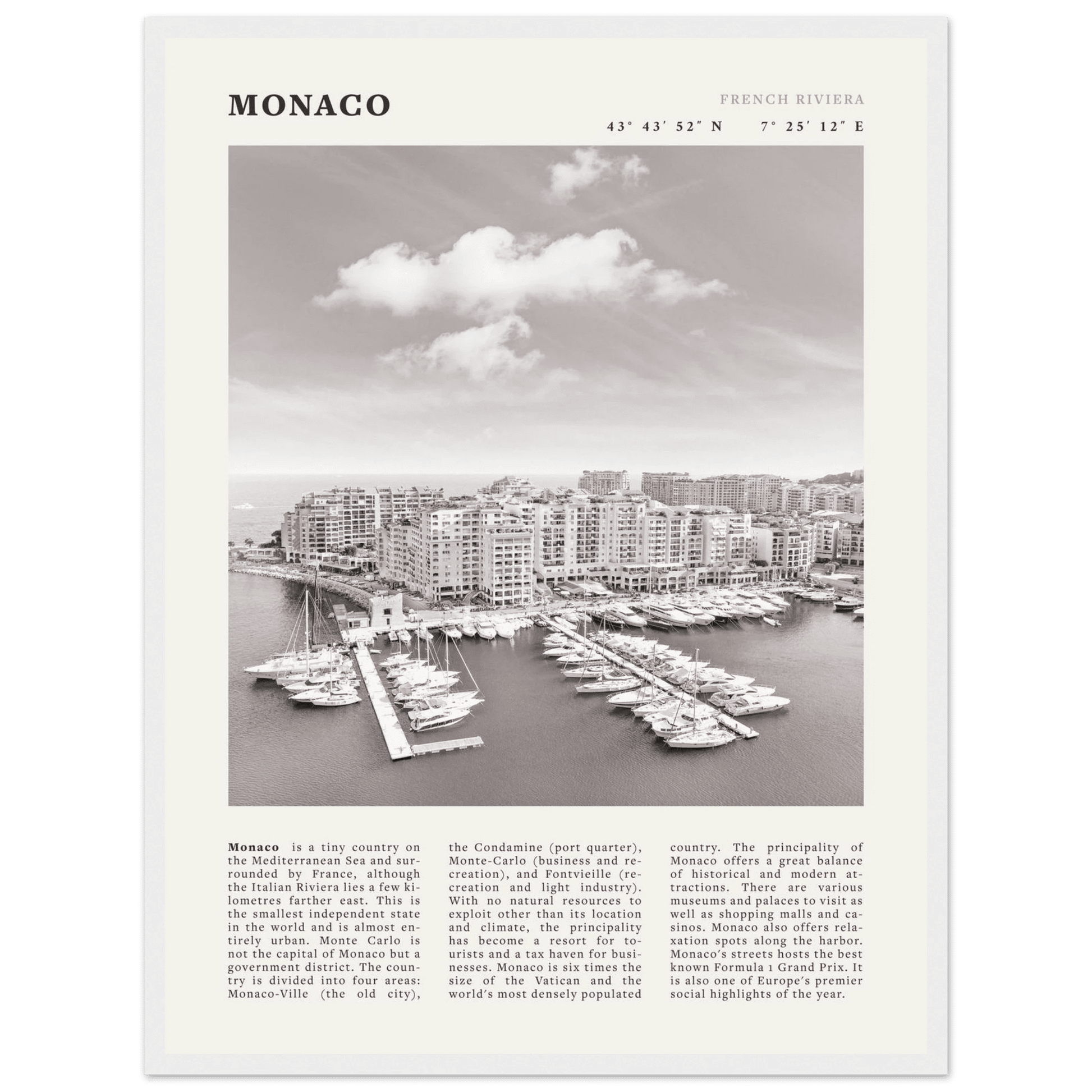 Monaco Poster Black and White – Vintage Monte Carlo Harbor Print (Digital & Printed Options) - Evergreen Posters