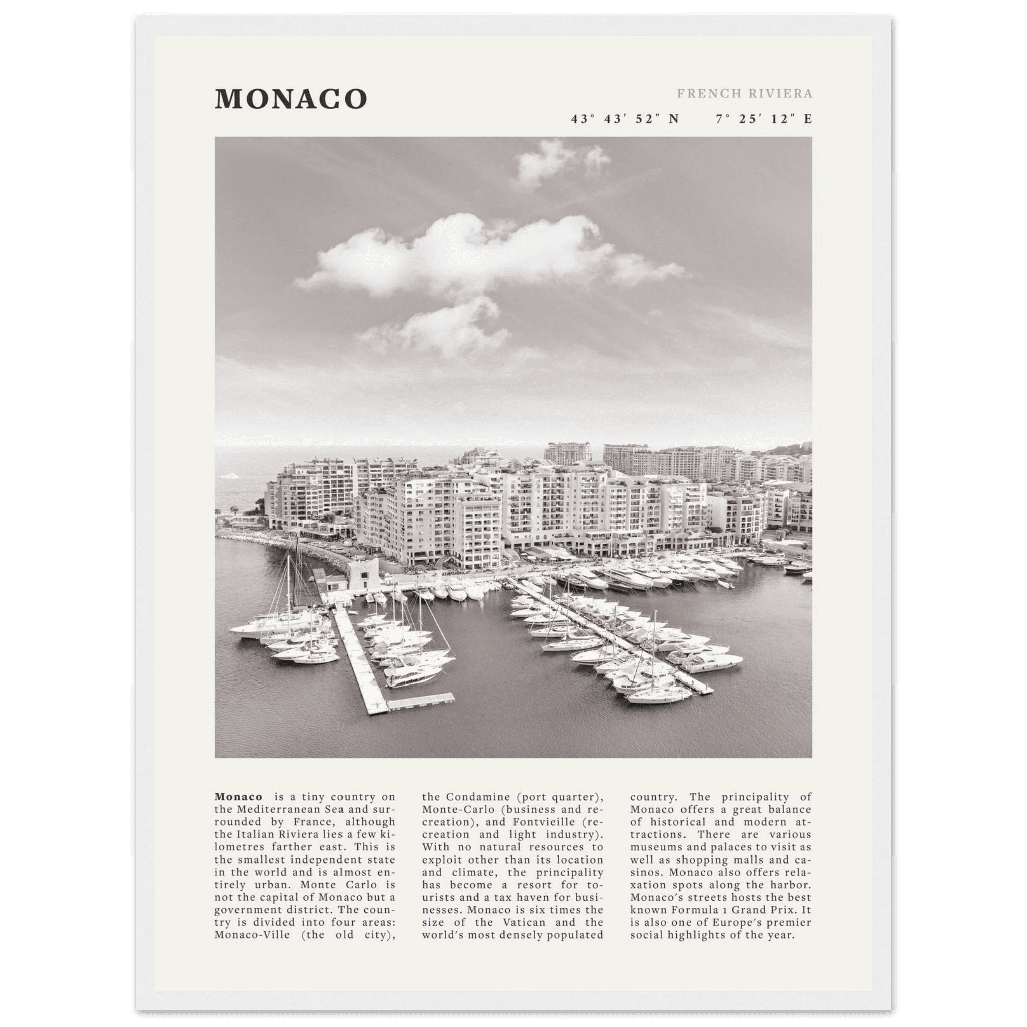 Monaco Poster Black and White – Vintage Monte Carlo Harbor Print (Digital & Printed Options) - Evergreen Posters