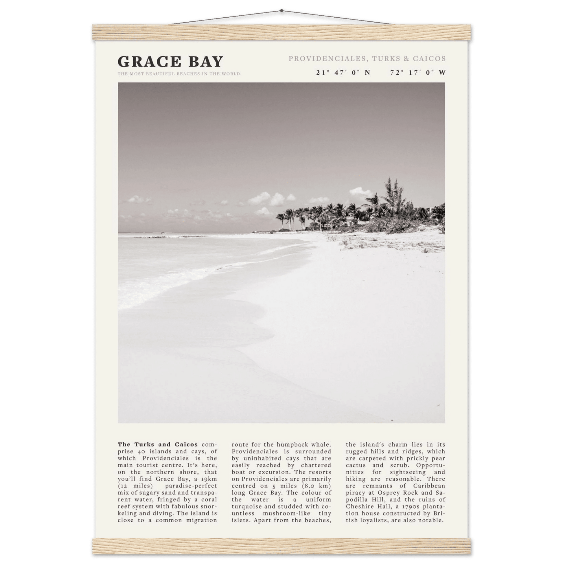 Grace Bay Poster | Black & White Turks & Caicos Wall Art | Caribbean Beach Print - Evergreen Posters