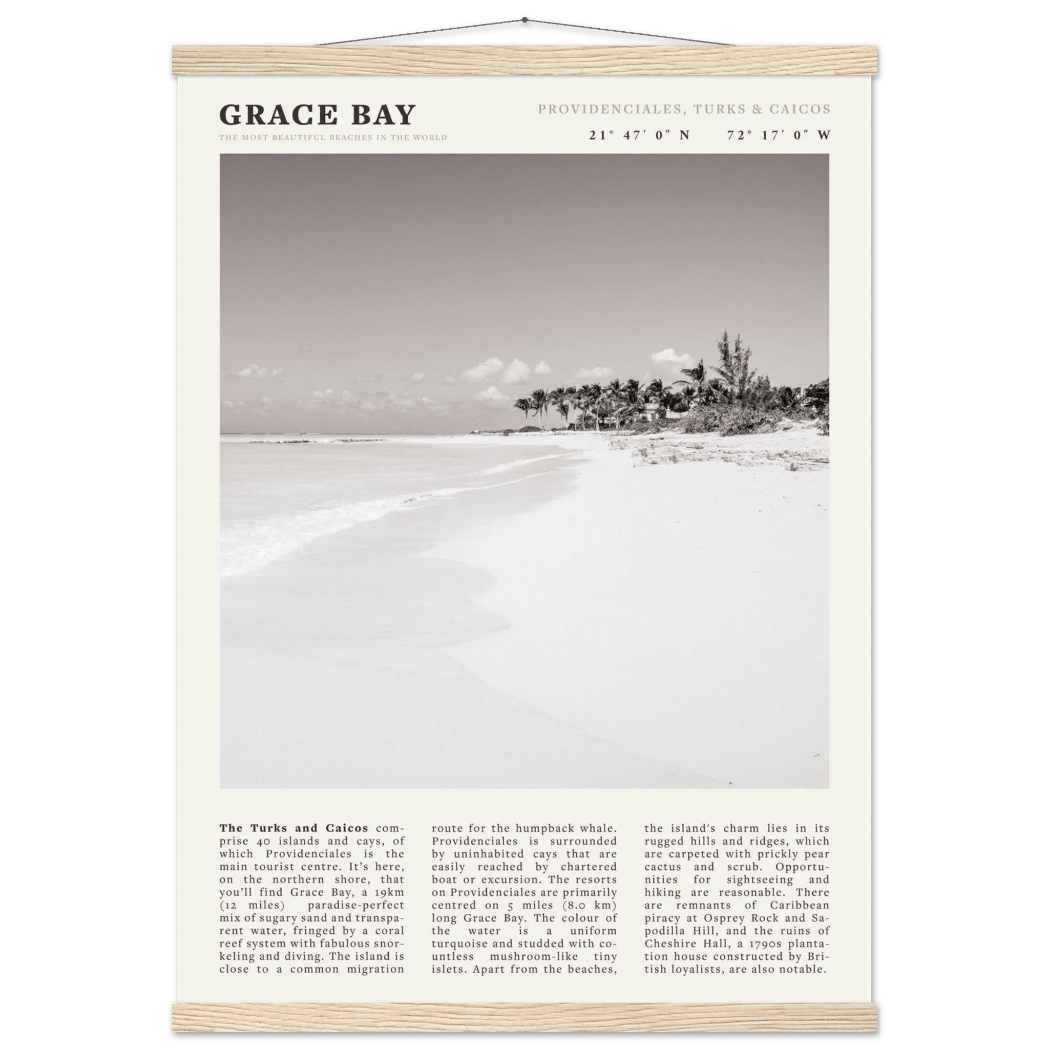 Grace Bay Poster | Black & White Turks & Caicos Wall Art | Caribbean Beach Print - Evergreen Posters