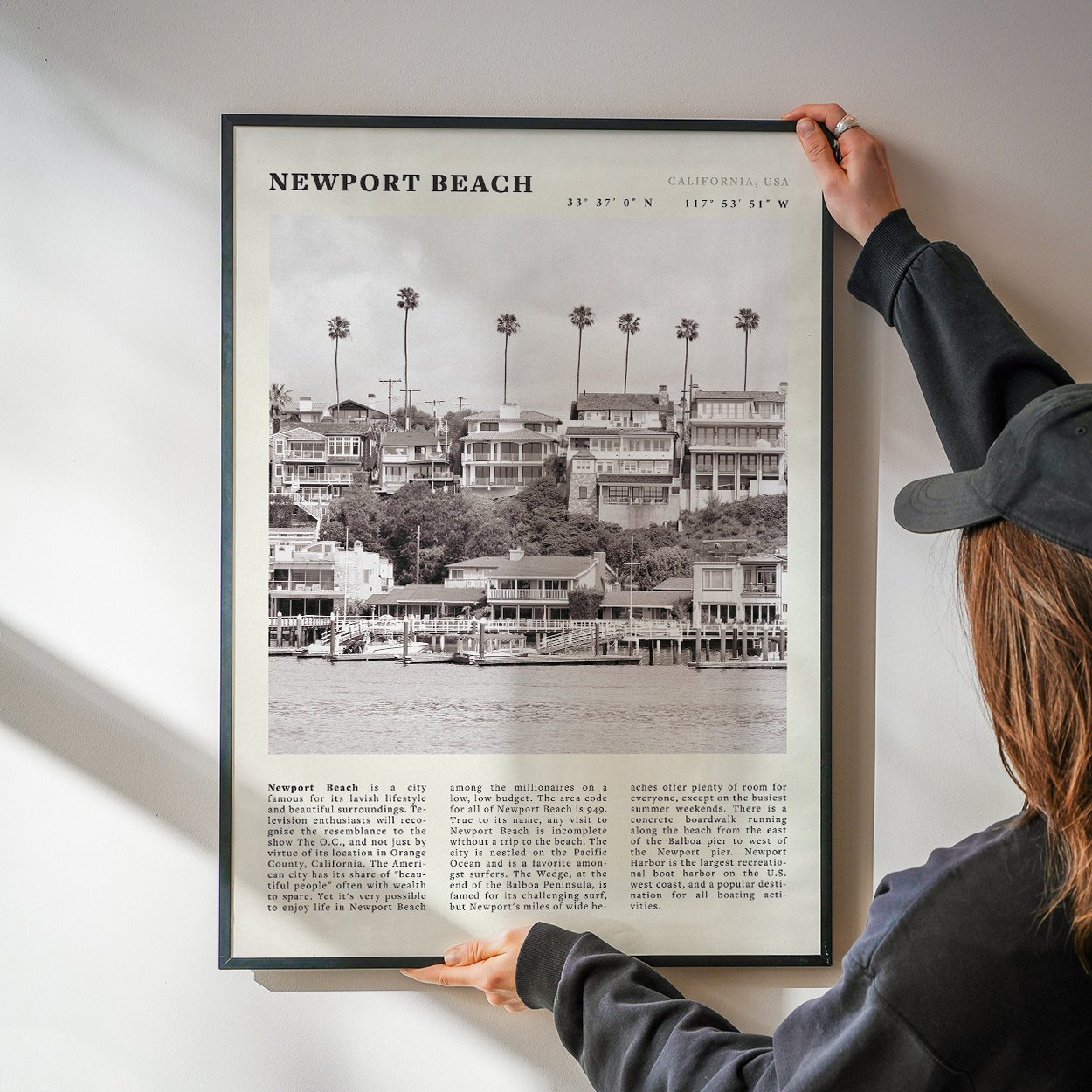 Newport Beach Poster | Black & White California Harbor Wall Art | Coastal Print - Evergreen Posters