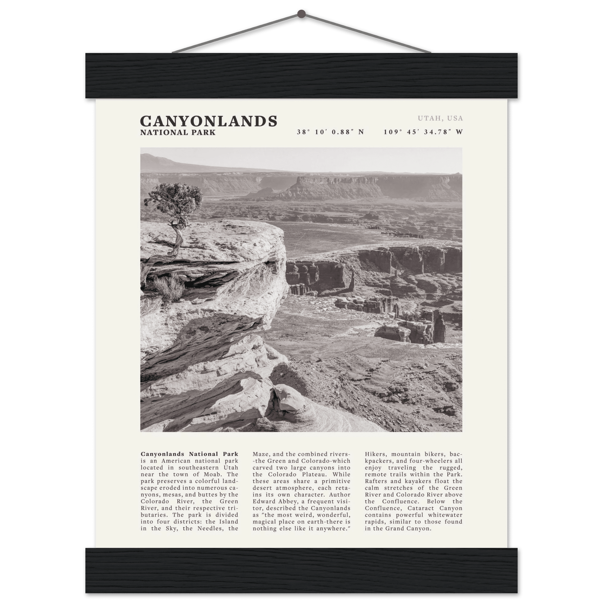 Canyonlands National Park Poster | Black & White Utah Wall Art | Canyon Travel Print - Evergreen Posters