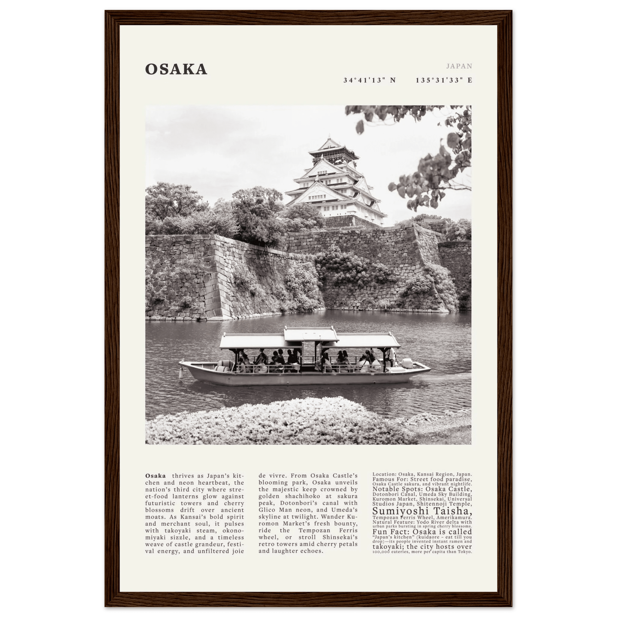 Osaka Poster Black and White – Vintage Osaka Castle Cherry Blossom Print (Digital & Printed Options) - Evergreen Posters
