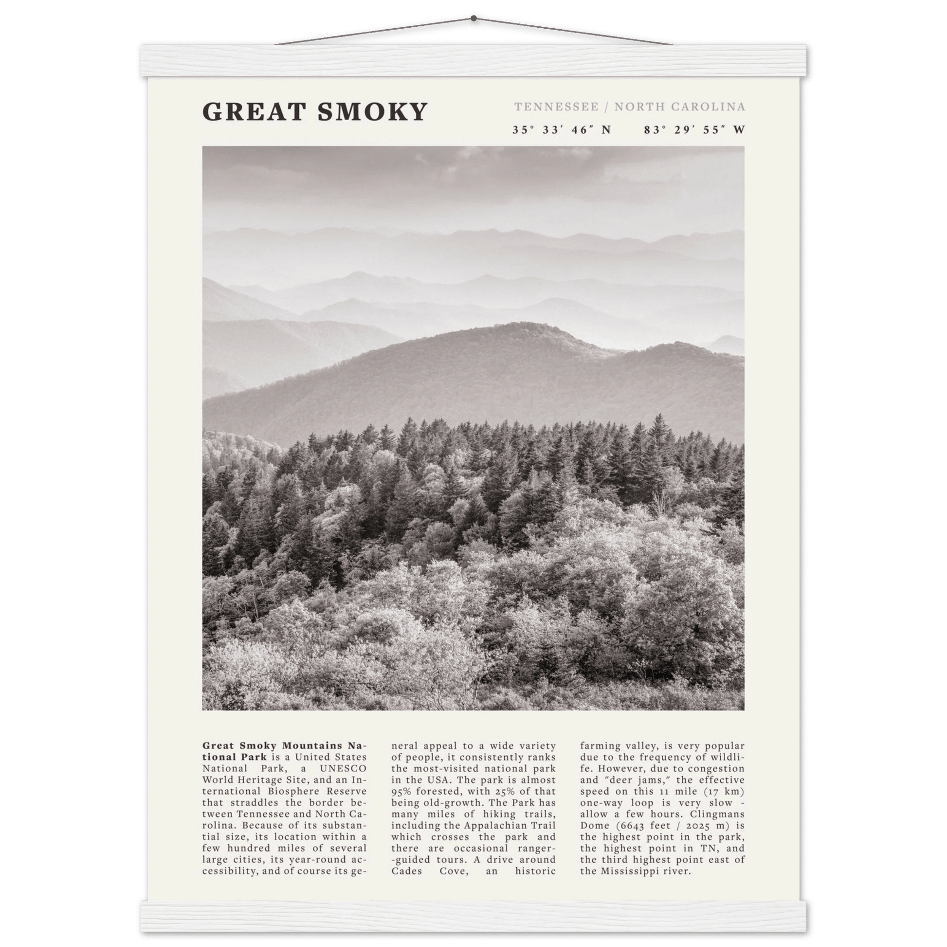 Great Smoky Mountains Poster | Black & White National Park Wall Art | Tennessee Print - Evergreen Posters