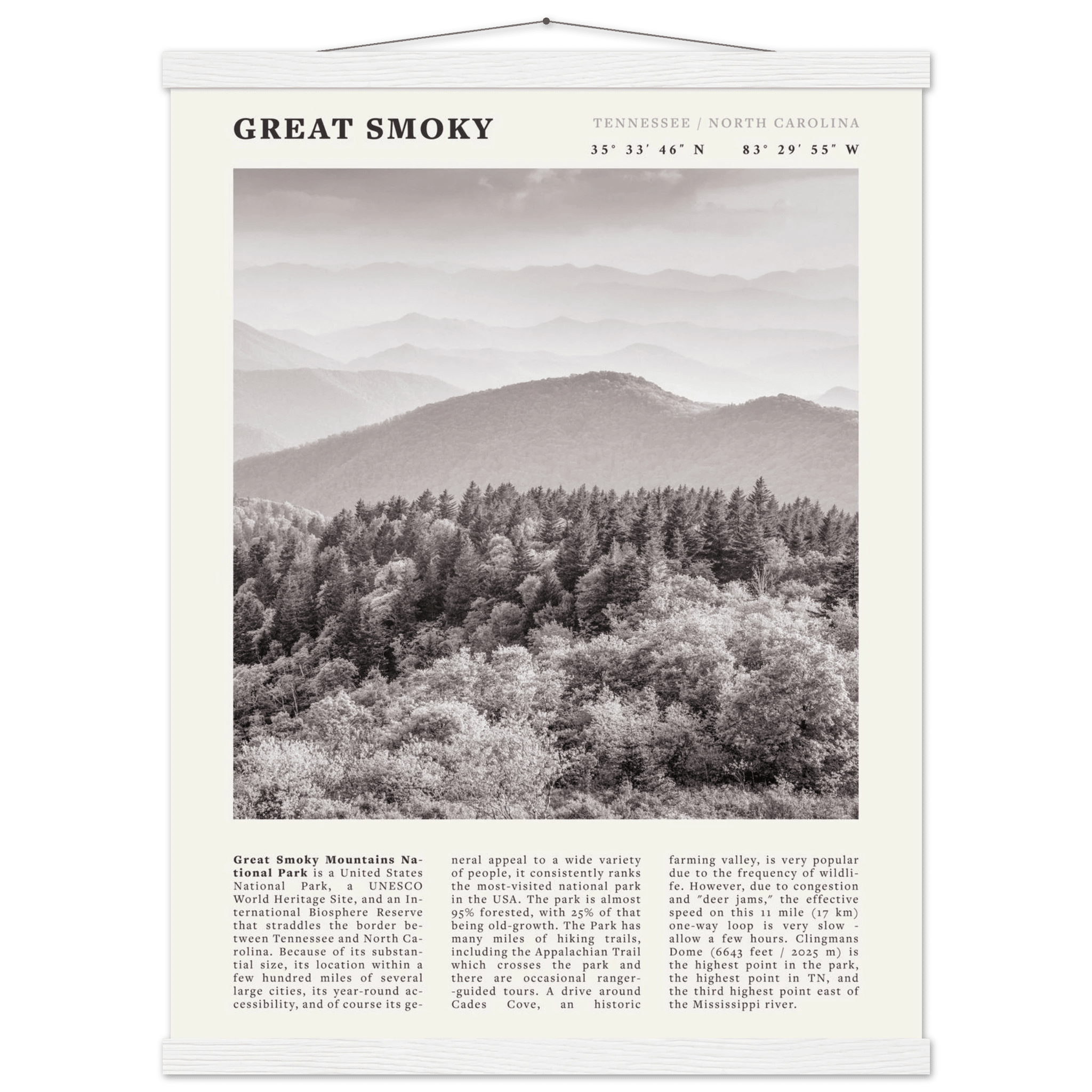 Great Smoky Mountains Poster | Black & White National Park Wall Art | Tennessee Print - Evergreen Posters