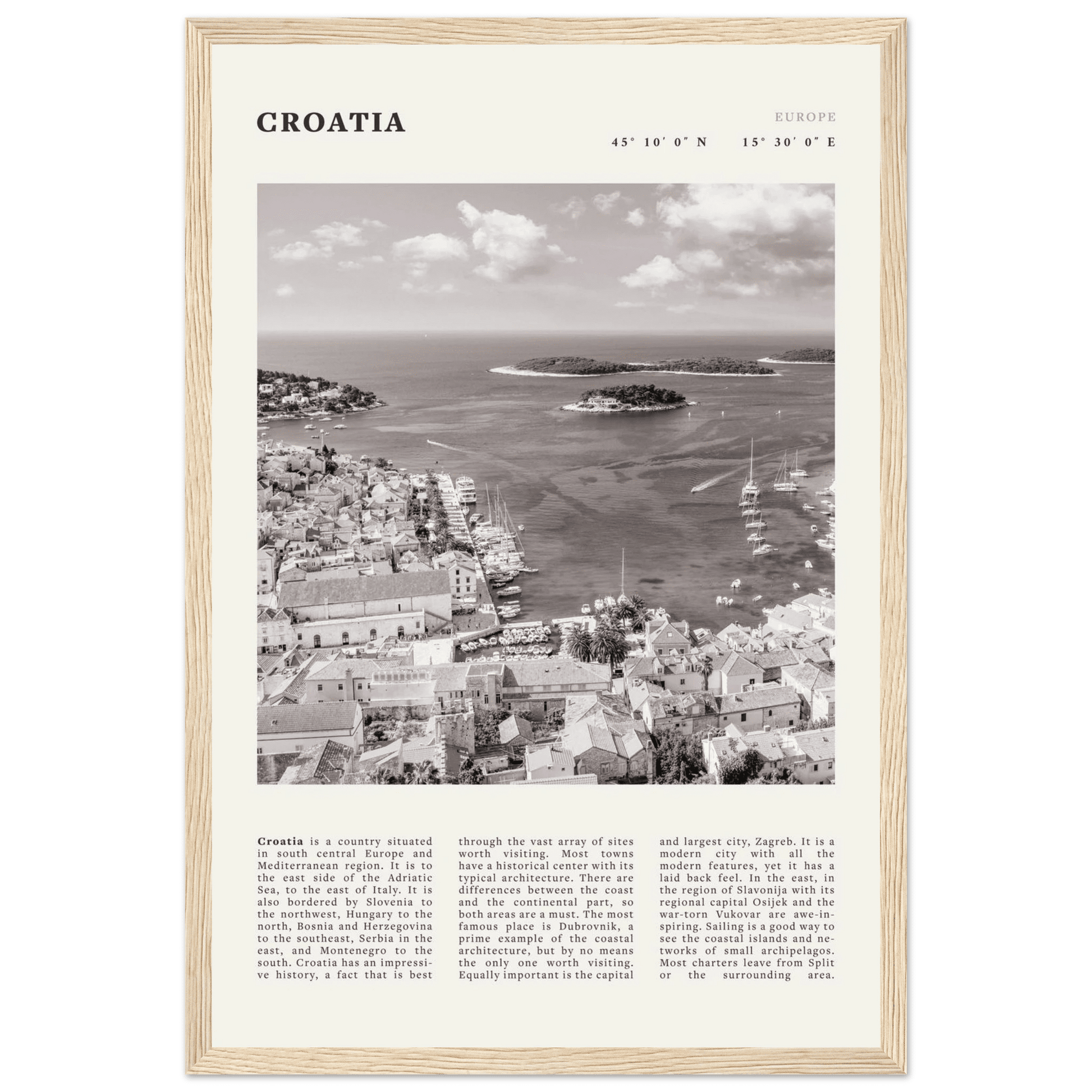 Croatia Poster | Black & White Hvar Island Wall Art | Adriatic Travel Print Decor - Evergreen Posters