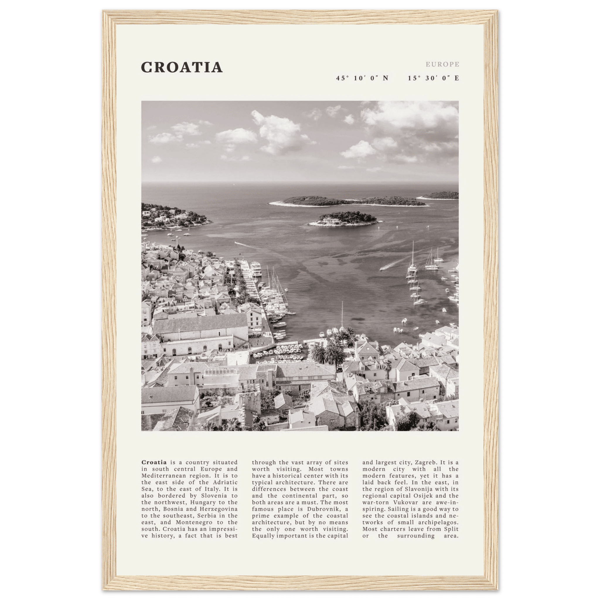Croatia Poster | Black & White Hvar Island Wall Art | Adriatic Travel Print Decor - Evergreen Posters