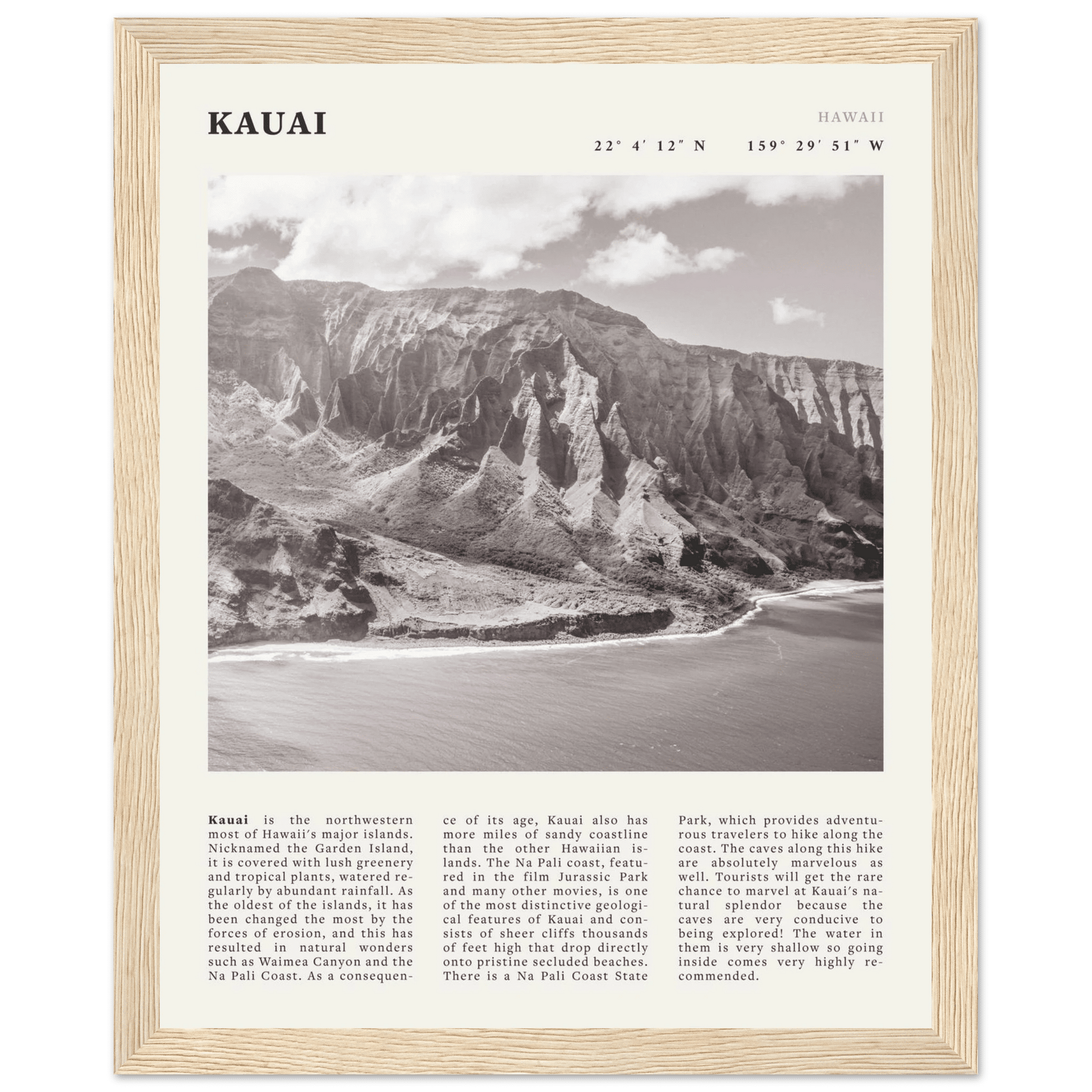 Kauai Poster | Black & White Na Pali Coast Wall Art | Hawaii Travel Print Decor - Evergreen Posters