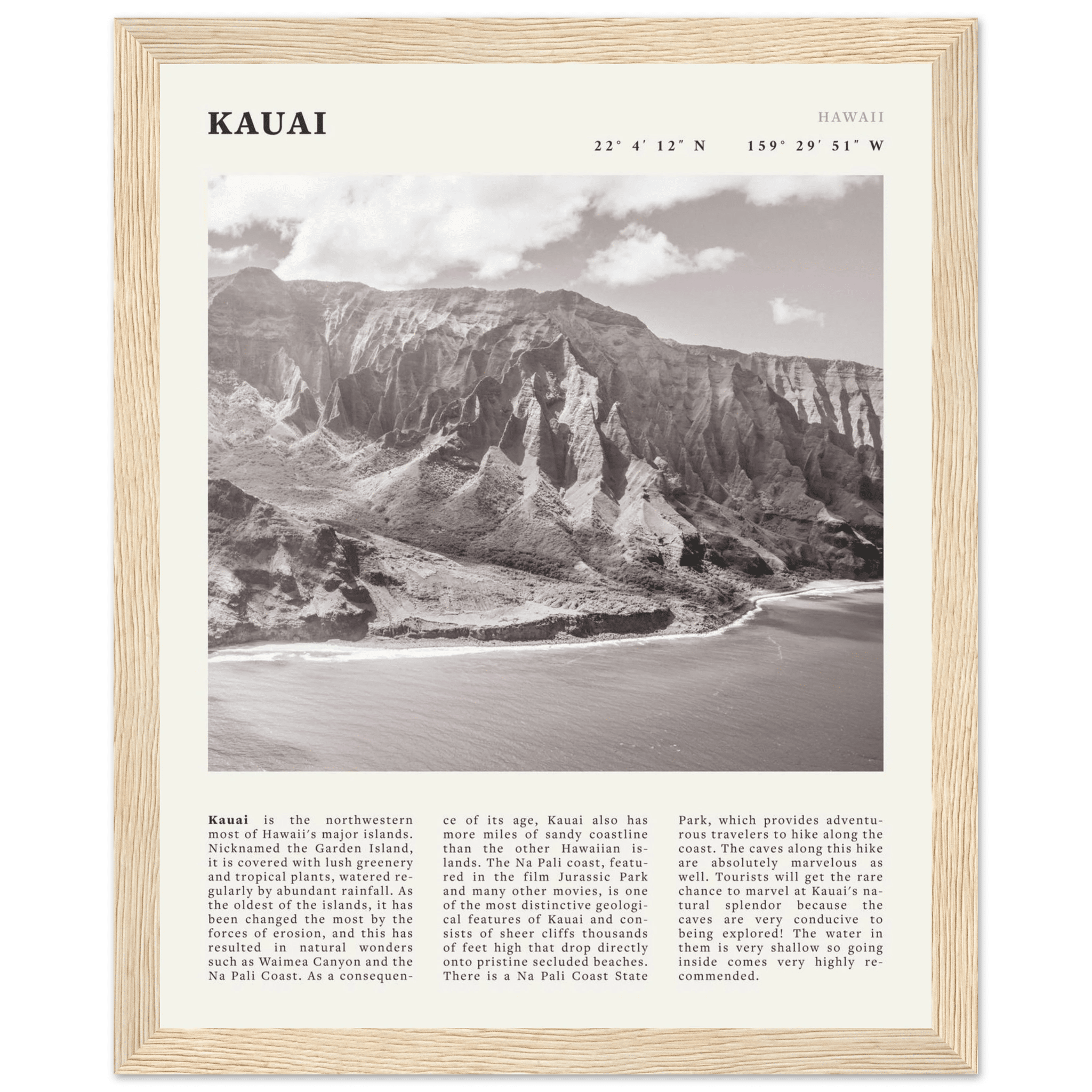 Kauai Poster | Black & White Na Pali Coast Wall Art | Hawaii Travel Print Decor - Evergreen Posters
