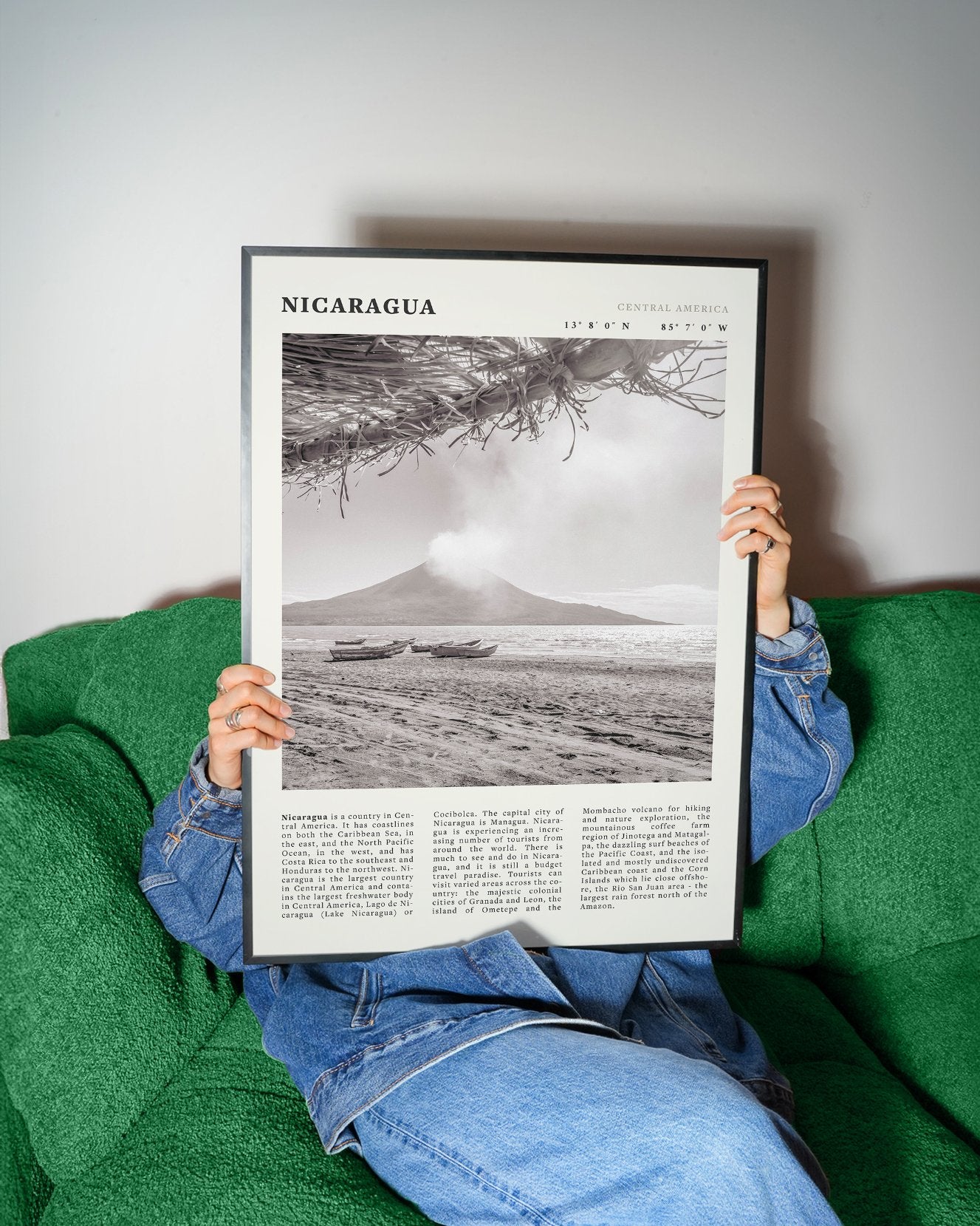 Nicaragua Poster | Black & White Volcano Wall Art | Central America Travel Print - Evergreen Posters