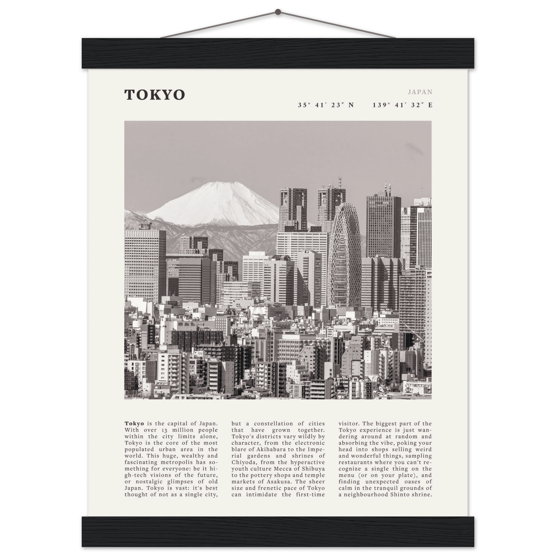 Tokyo Poster | Black & White Mount Fuji Skyline Wall Art | Japan Travel Print - Evergreen Posters