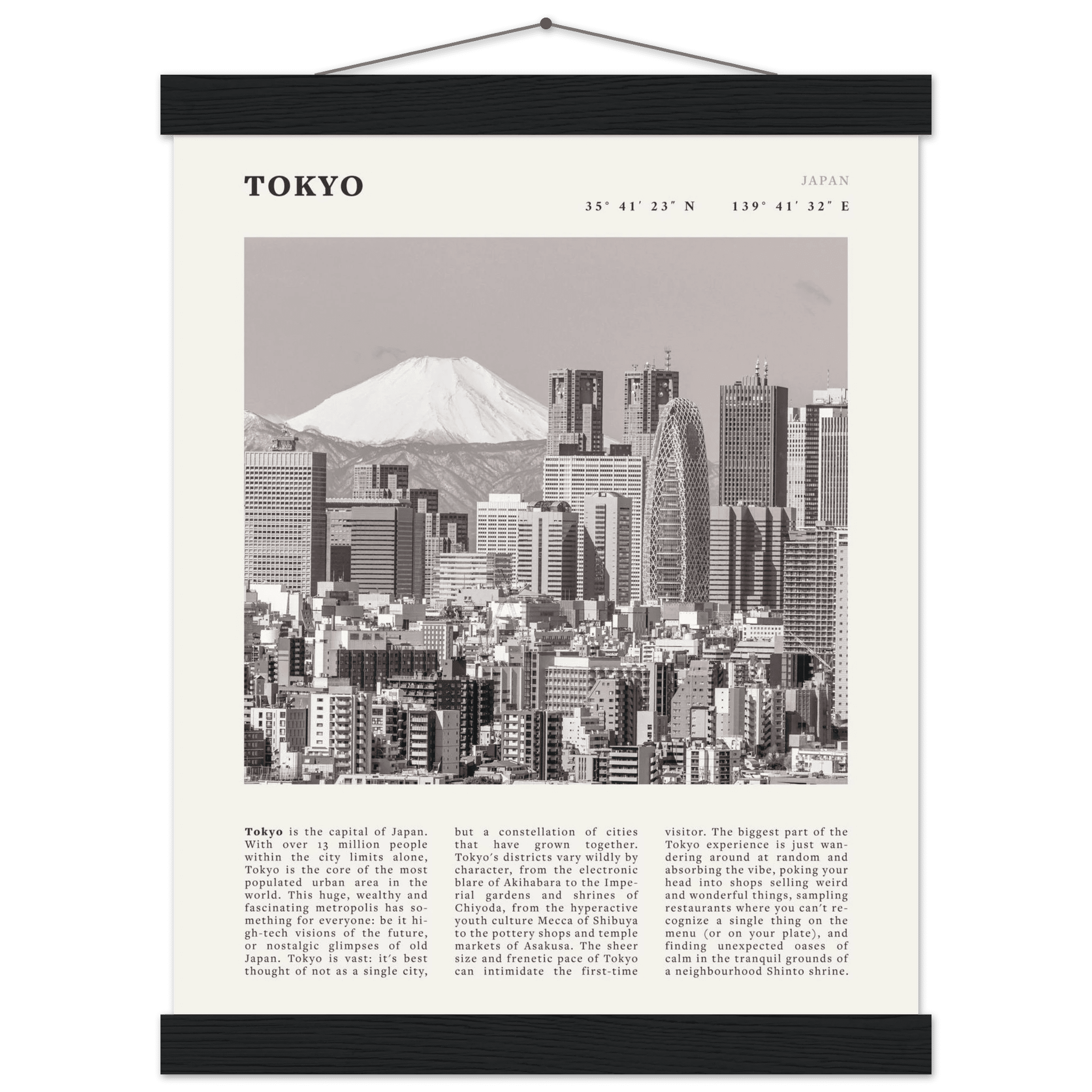 Tokyo Poster | Black & White Mount Fuji Skyline Wall Art | Japan Travel Print - Evergreen Posters