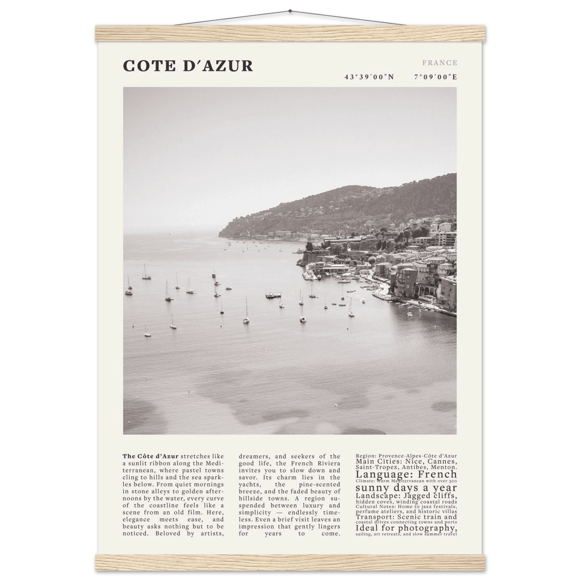 Côte d'Azur Poster Black and White – Vintage French Riviera Coast Print (Digital & Printed Options) - Evergreen Posters