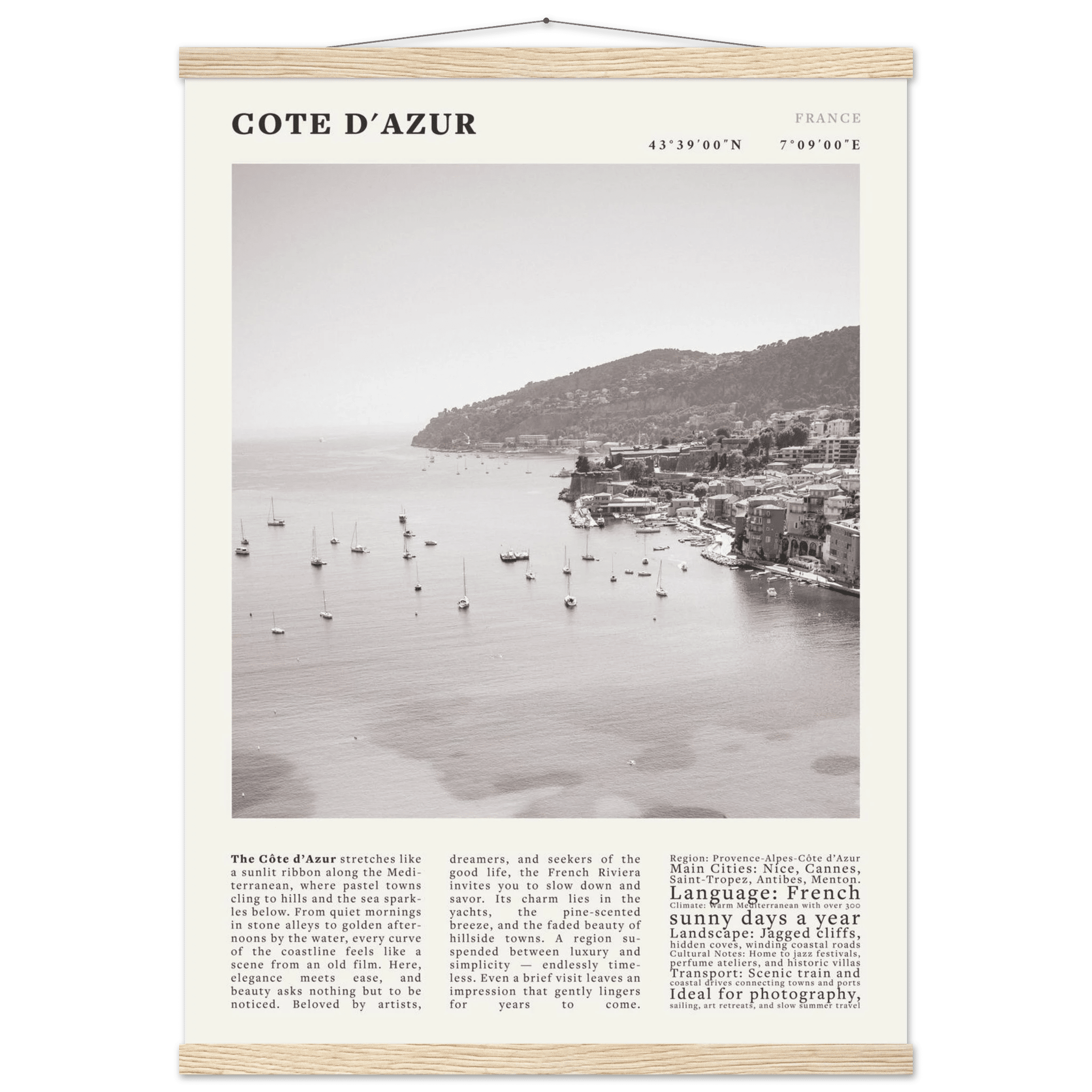 Côte d'Azur Poster Black and White – Vintage French Riviera Coast Print (Digital & Printed Options) - Evergreen Posters