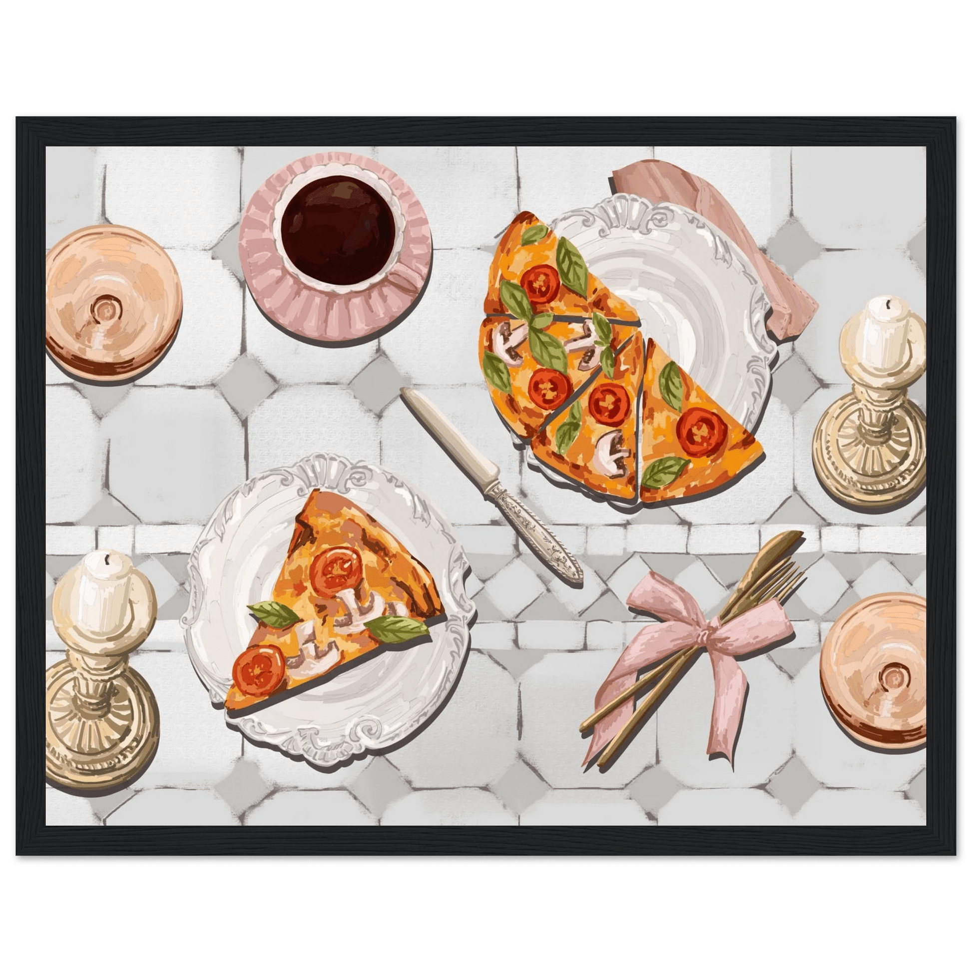 Pizza & Tea Kitchen Poster | Horizontal Food Wall Art | Italian Dining Room Print - Evergreen Posters
