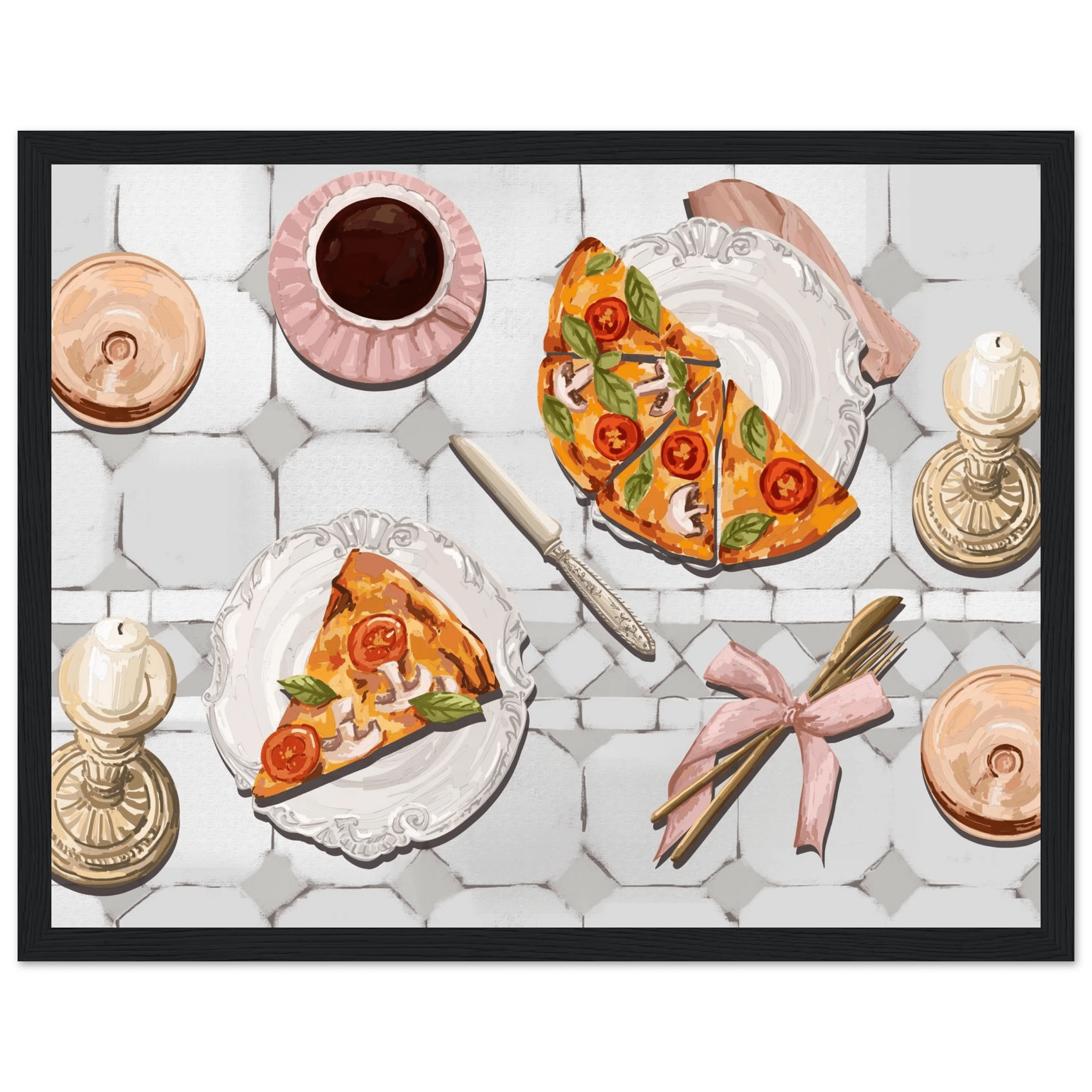 Pizza & Tea Kitchen Poster | Horizontal Food Wall Art | Italian Dining Room Print - Evergreen Posters