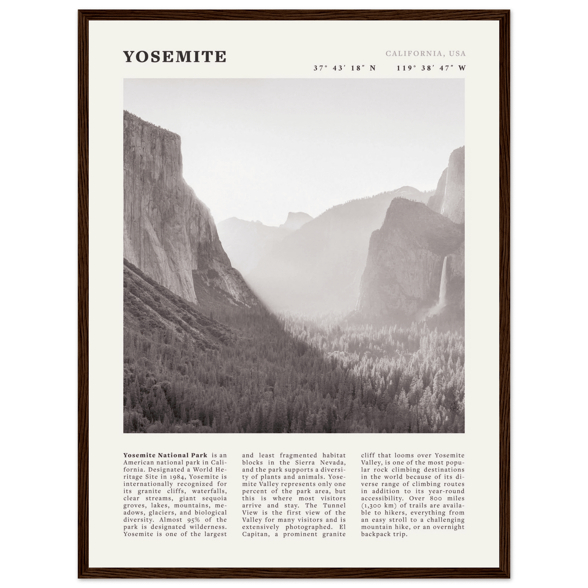 Yosemite Poster | Black & White National Park Wall Art | California Nature Print - Evergreen Posters
