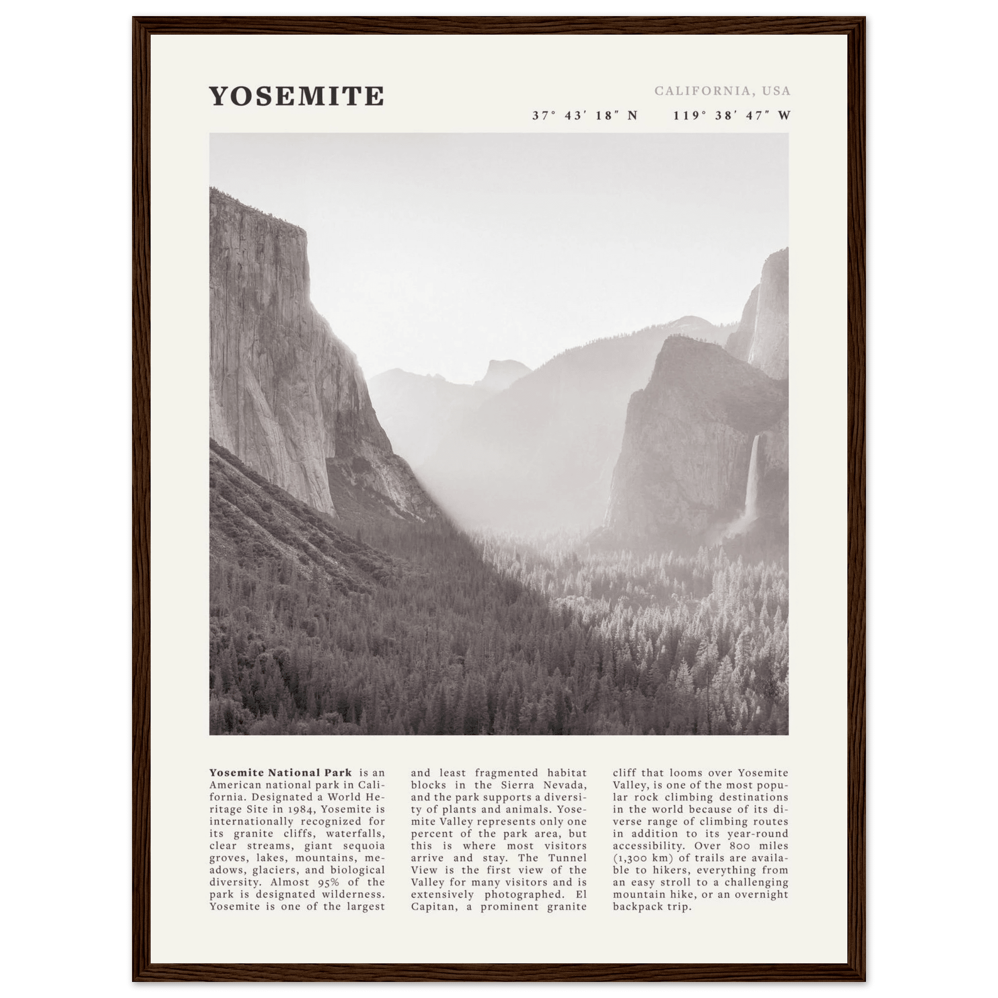 Yosemite Poster | Black & White National Park Wall Art | California Nature Print - Evergreen Posters
