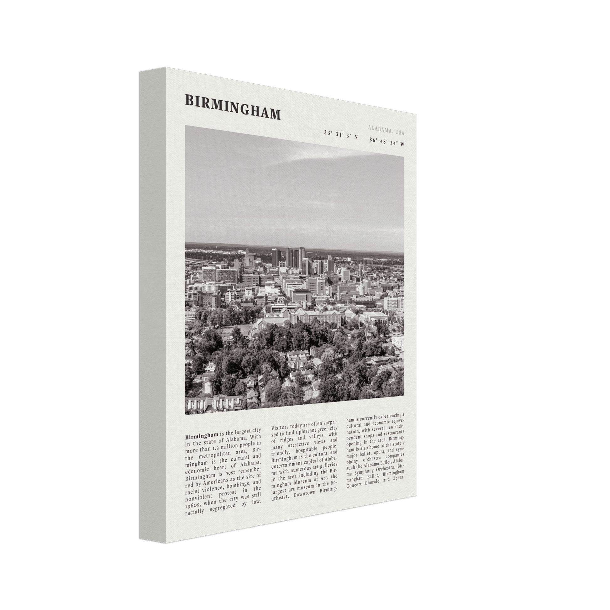 Birmingham Poster | Black & White Alabama Skyline Wall Art | AL Travel Print - Evergreen Posters