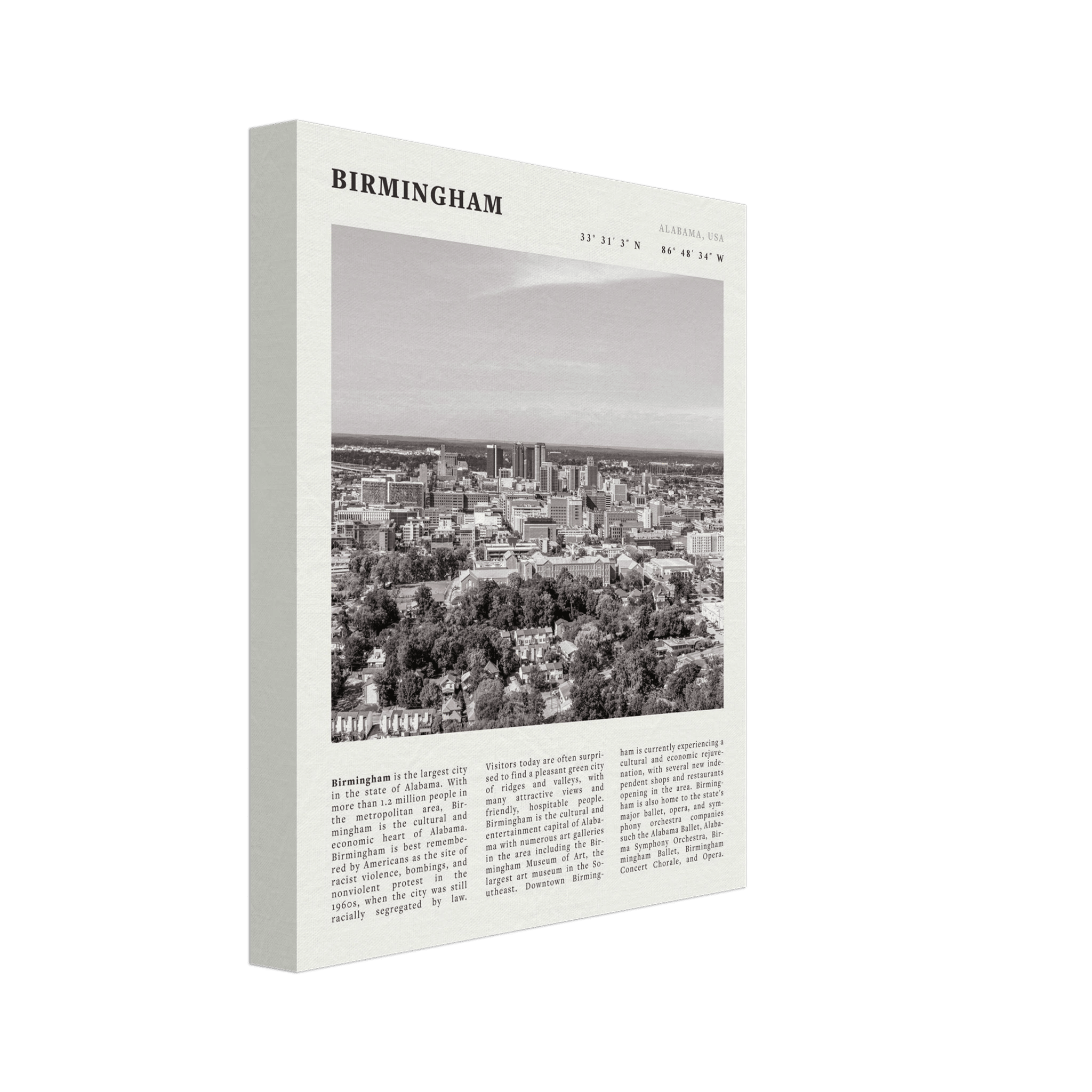 Birmingham Poster | Black & White Alabama Skyline Wall Art | AL Travel Print - Evergreen Posters