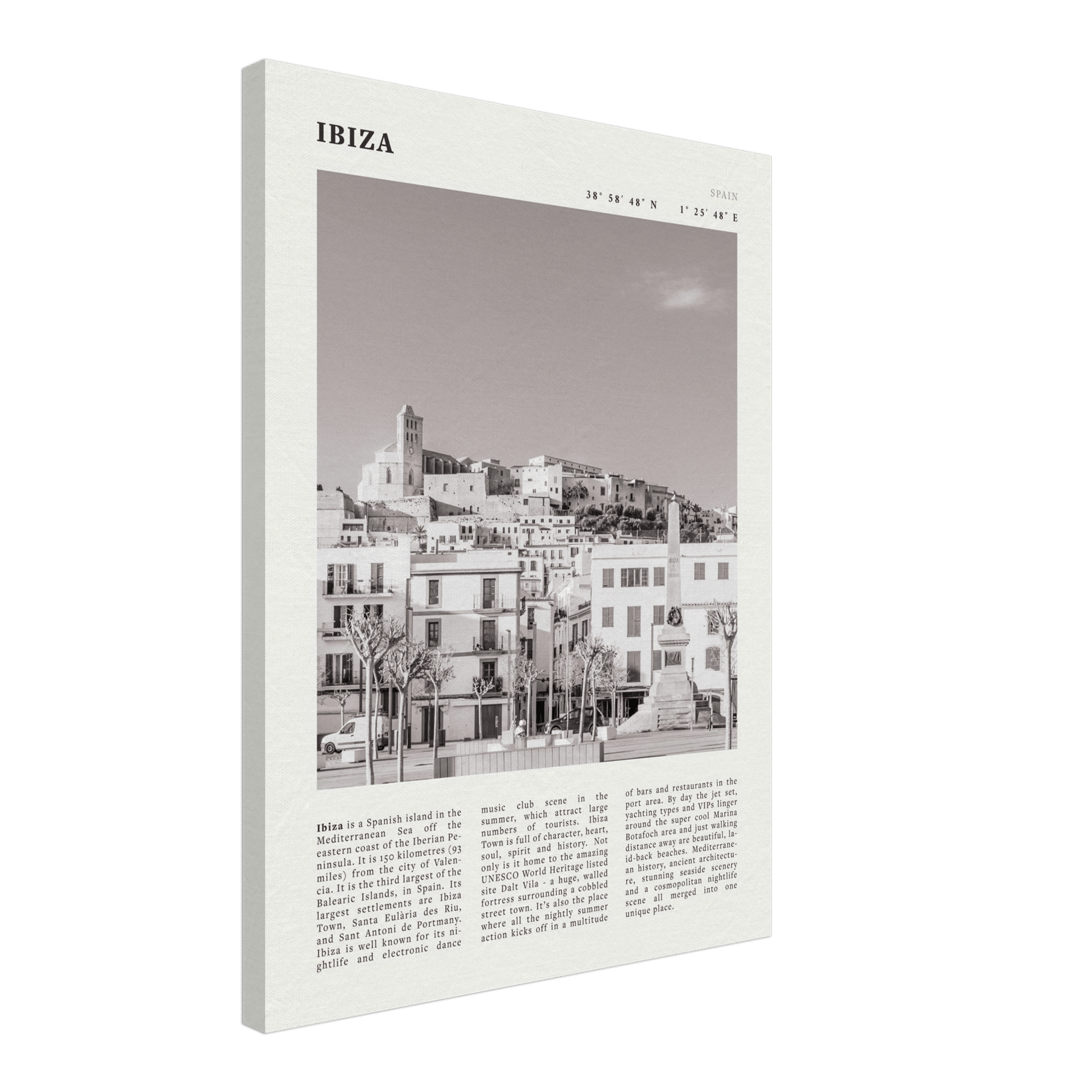 Ibiza Poster | Black & White Spanish Island Wall Art | Spain Travel Print - Evergreen Posters