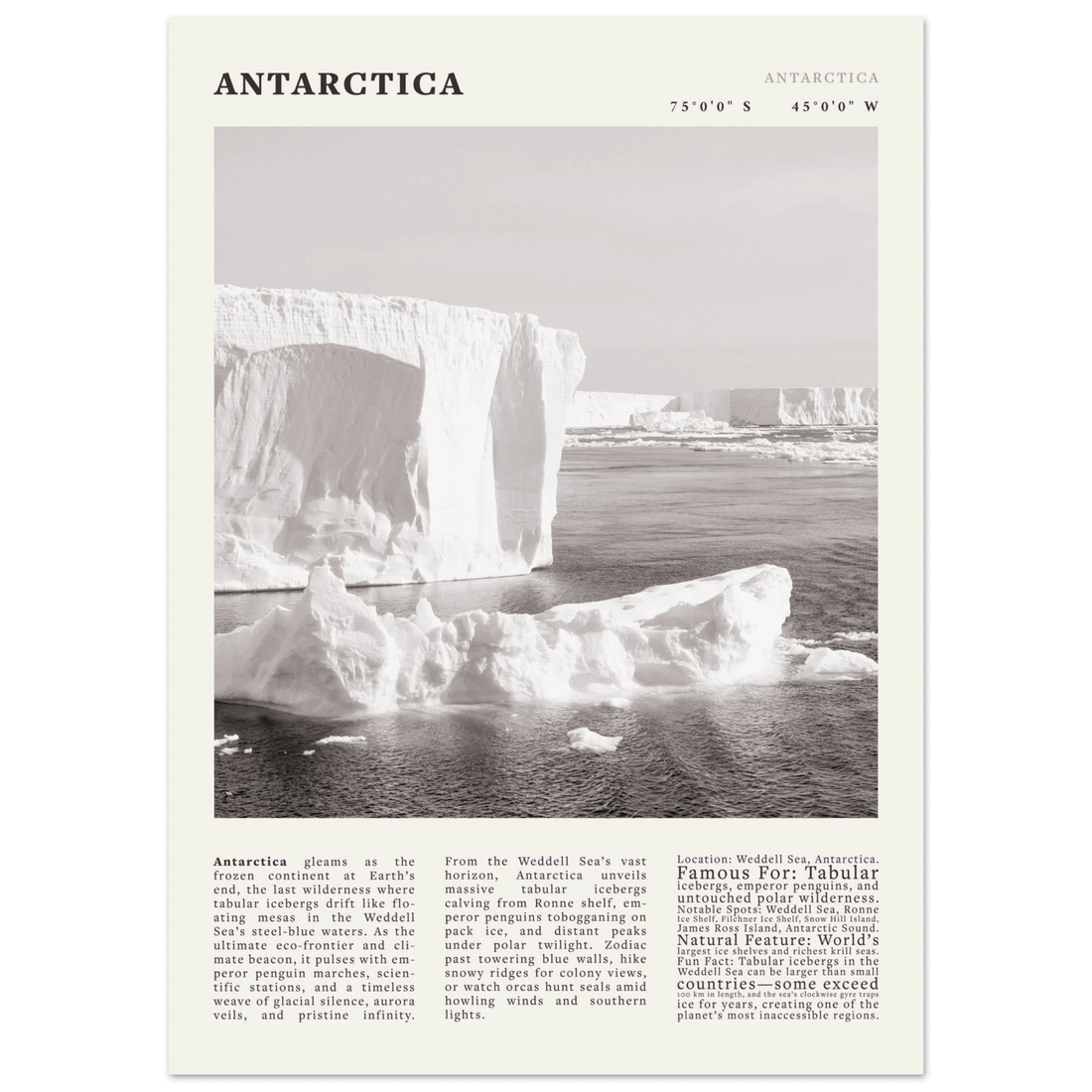 Antarctica Poster Black and White – Vintage Weddell Sea Iceberg Print (Digital & Printed Options) - Evergreen Posters