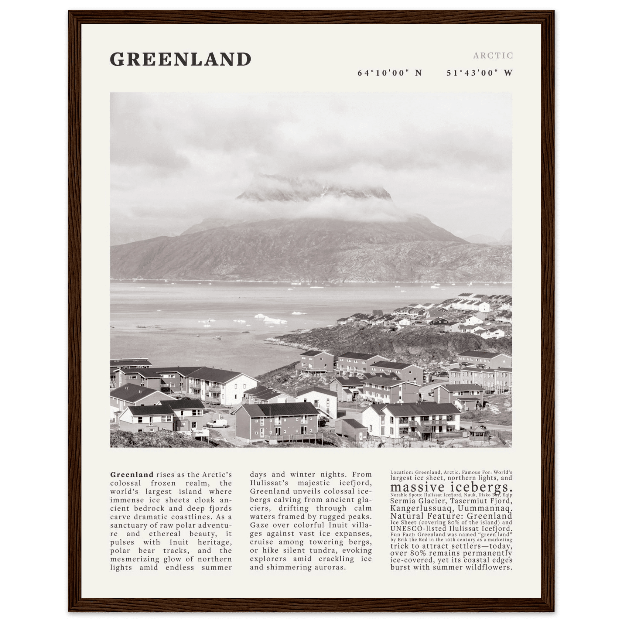Greenland Poster Black and White – Vintage Arctic Fjord Landscape Print (Digital & Printed Options) - Evergreen Posters