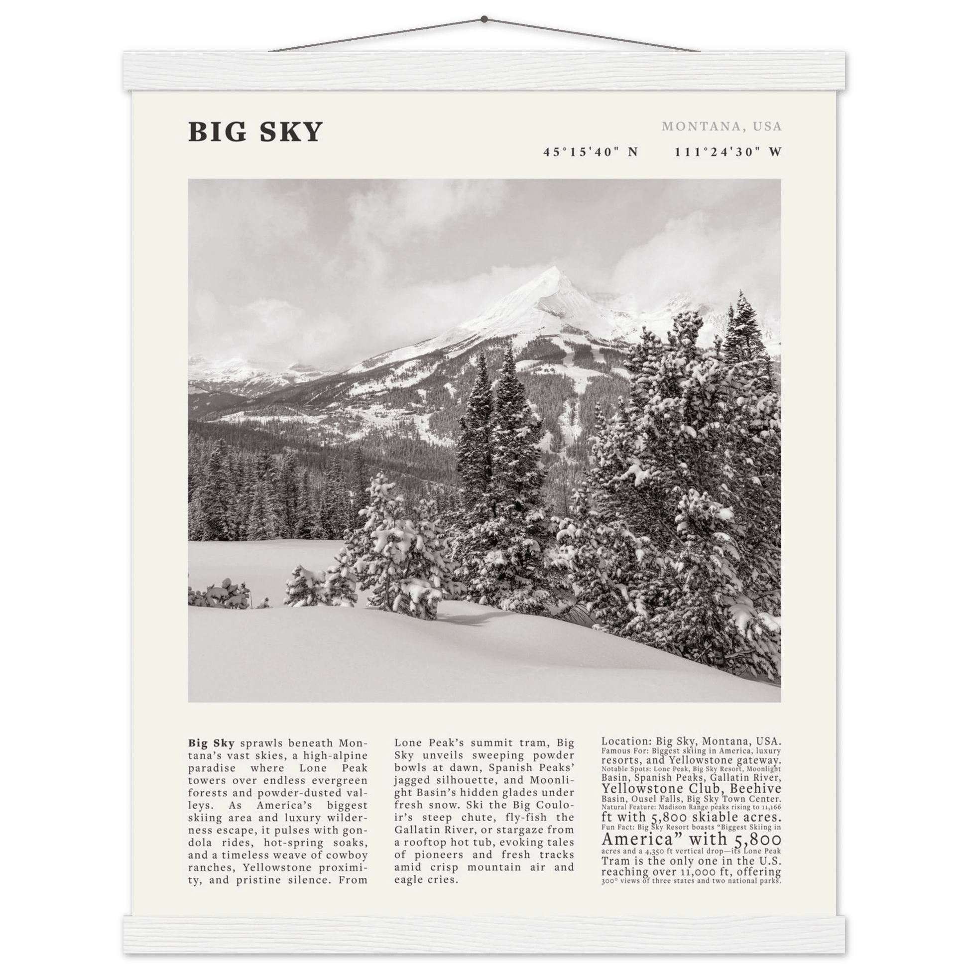 Big Sky Montana Poster Black and White – Vintage Lone Peak Ski Resort Print (Digital & Printed Options) - Evergreen Posters