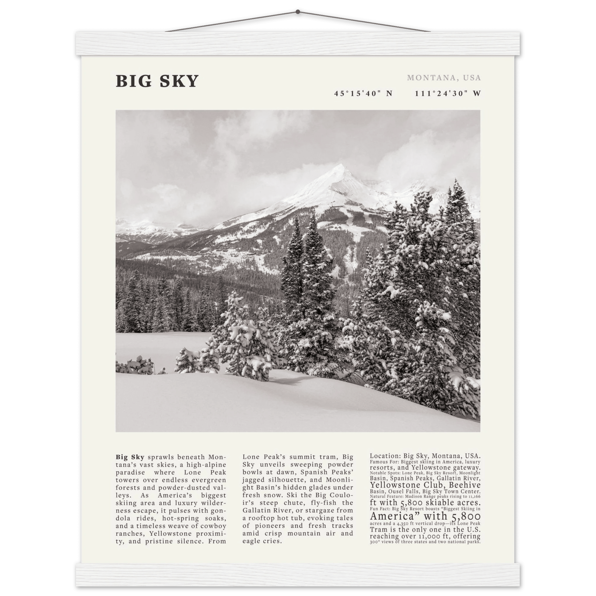 Big Sky Montana Poster Black and White – Vintage Lone Peak Ski Resort Print (Digital & Printed Options) - Evergreen Posters
