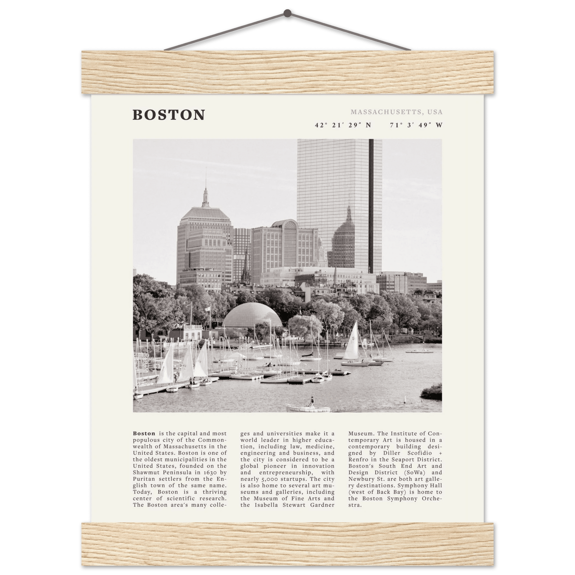 Boston Poster | Black & White Charles River Skyline Wall Art | Massachusetts Print - Evergreen Posters