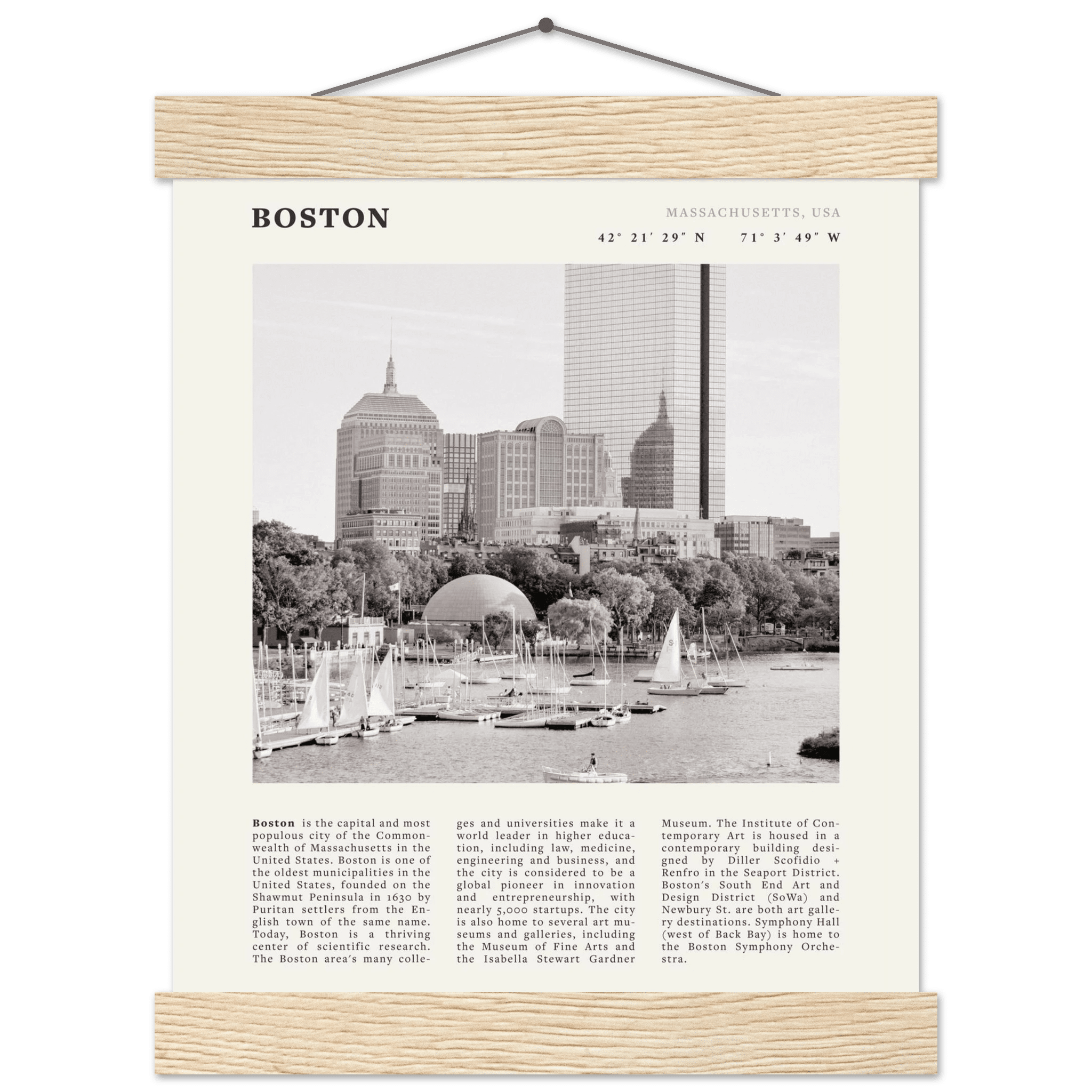Boston Poster | Black & White Charles River Skyline Wall Art | Massachusetts Print - Evergreen Posters