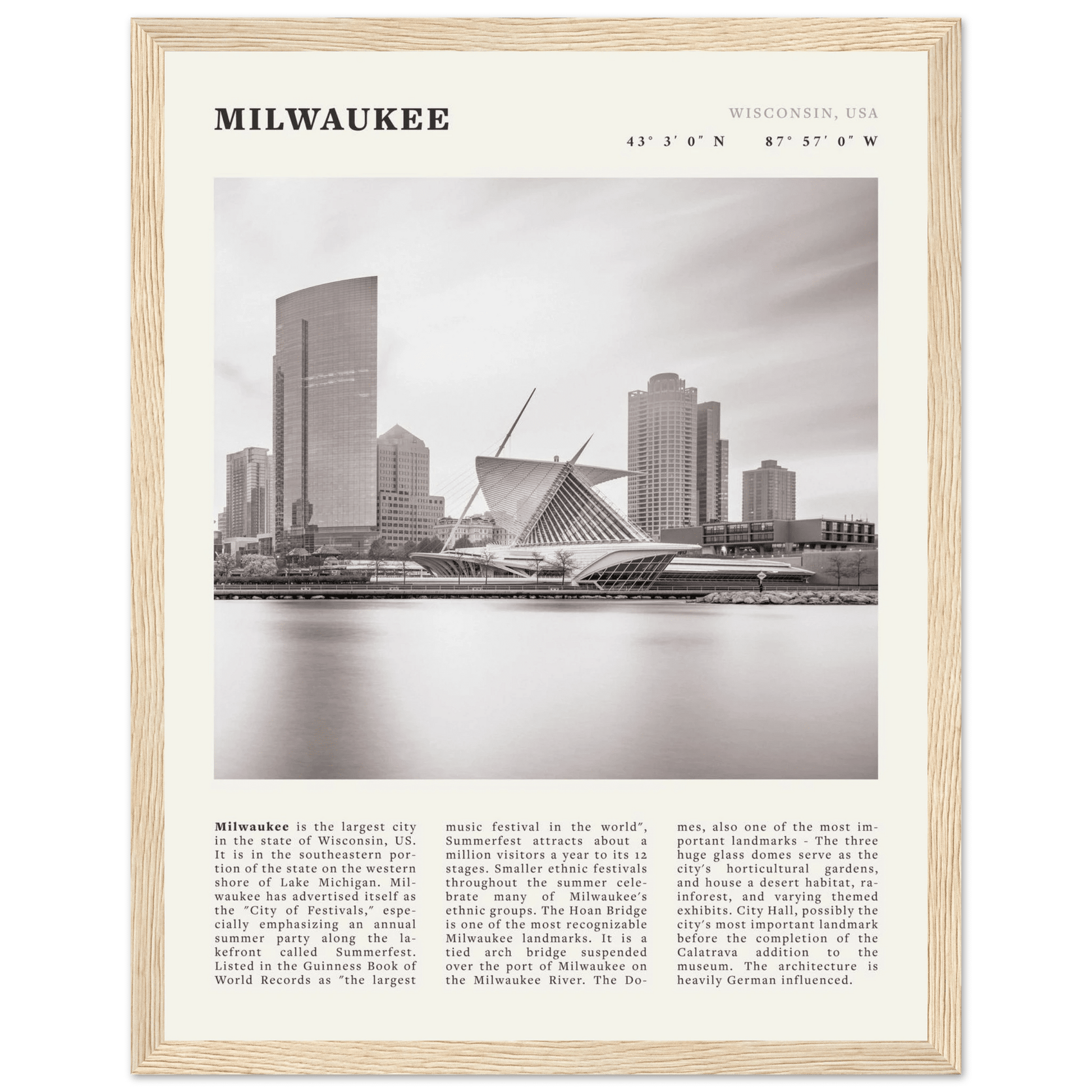 Milwaukee Poster | Black & White Wisconsin City Wall Art | USA Travel Print - Evergreen Posters
