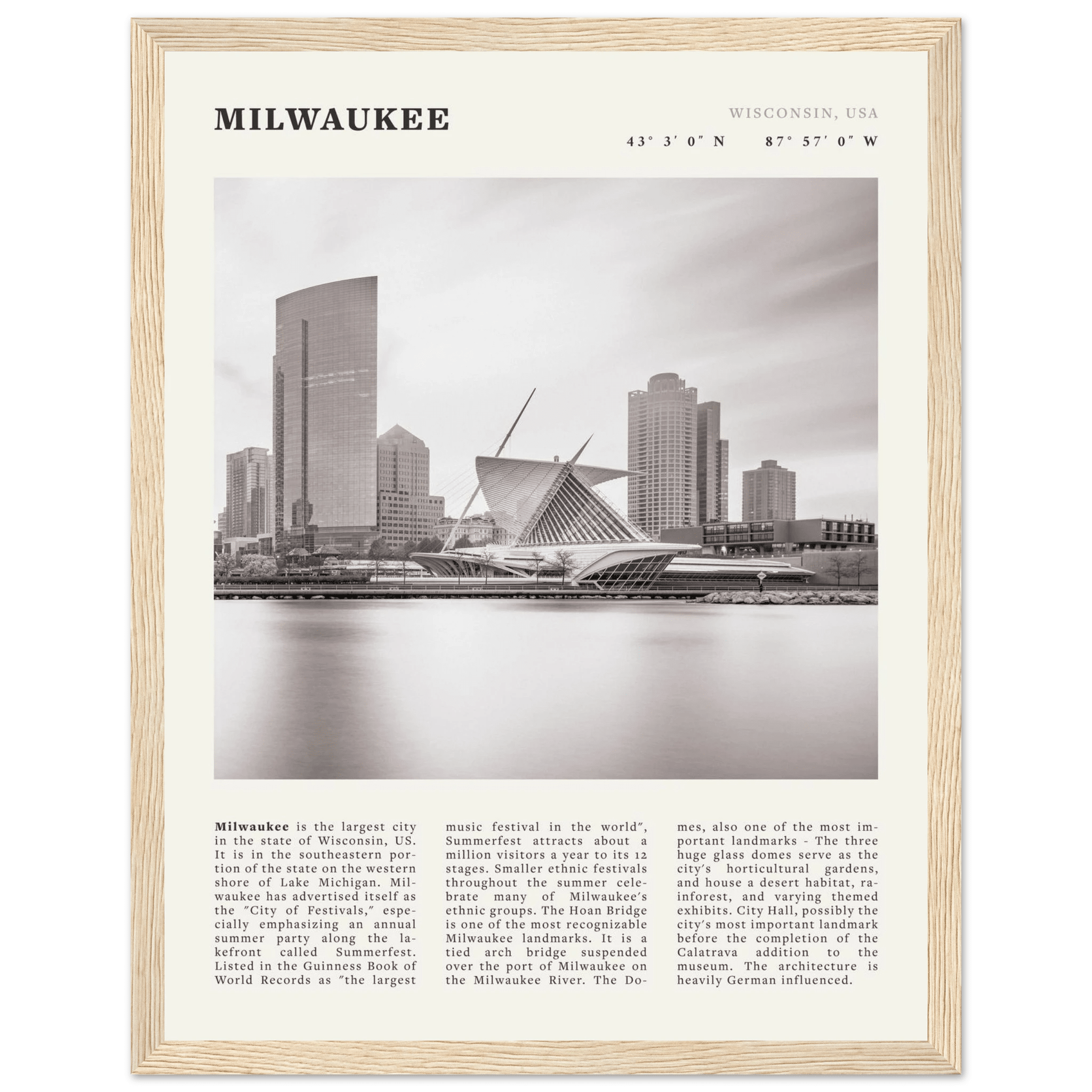 Milwaukee Poster | Black & White Wisconsin City Wall Art | USA Travel Print - Evergreen Posters