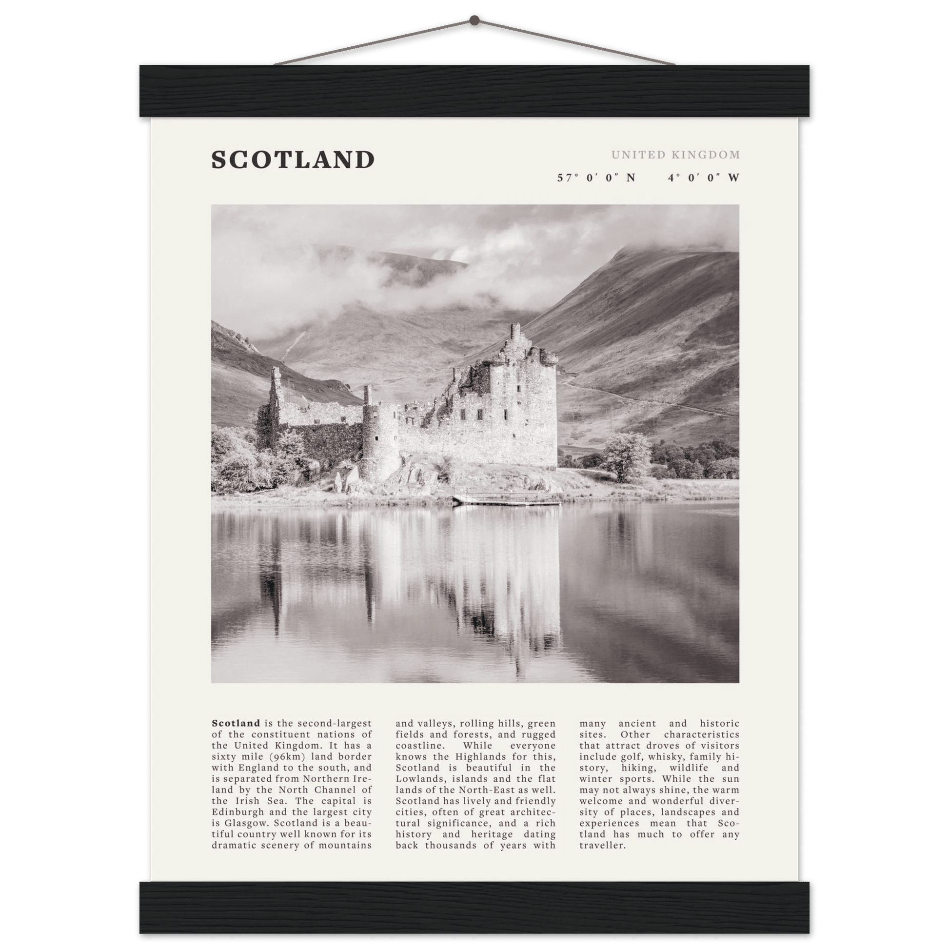 Scotland Poster | Black & White Highland Castle Wall Art | UK Travel Print Decor - Evergreen Posters
