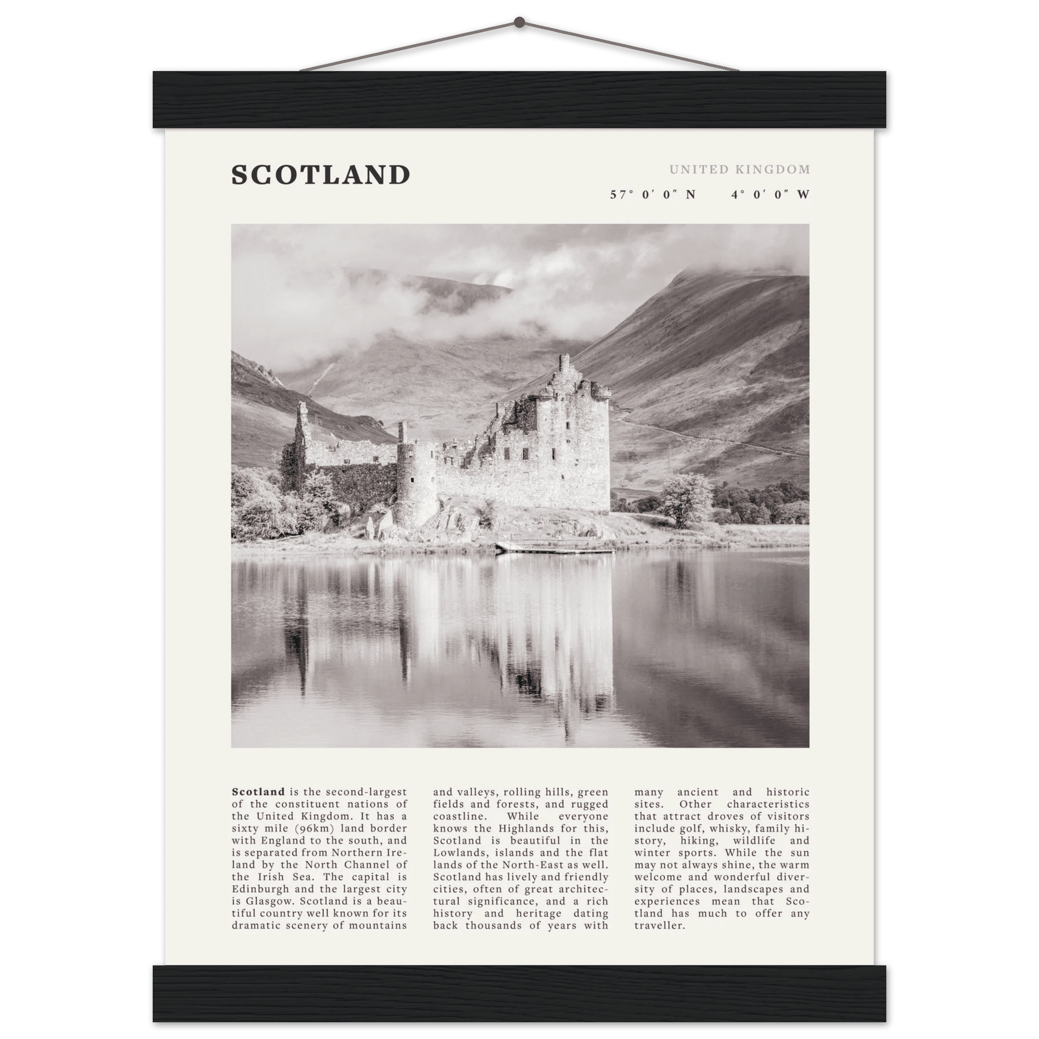 Scotland Poster | Black & White Highland Castle Wall Art | UK Travel Print Decor - Evergreen Posters