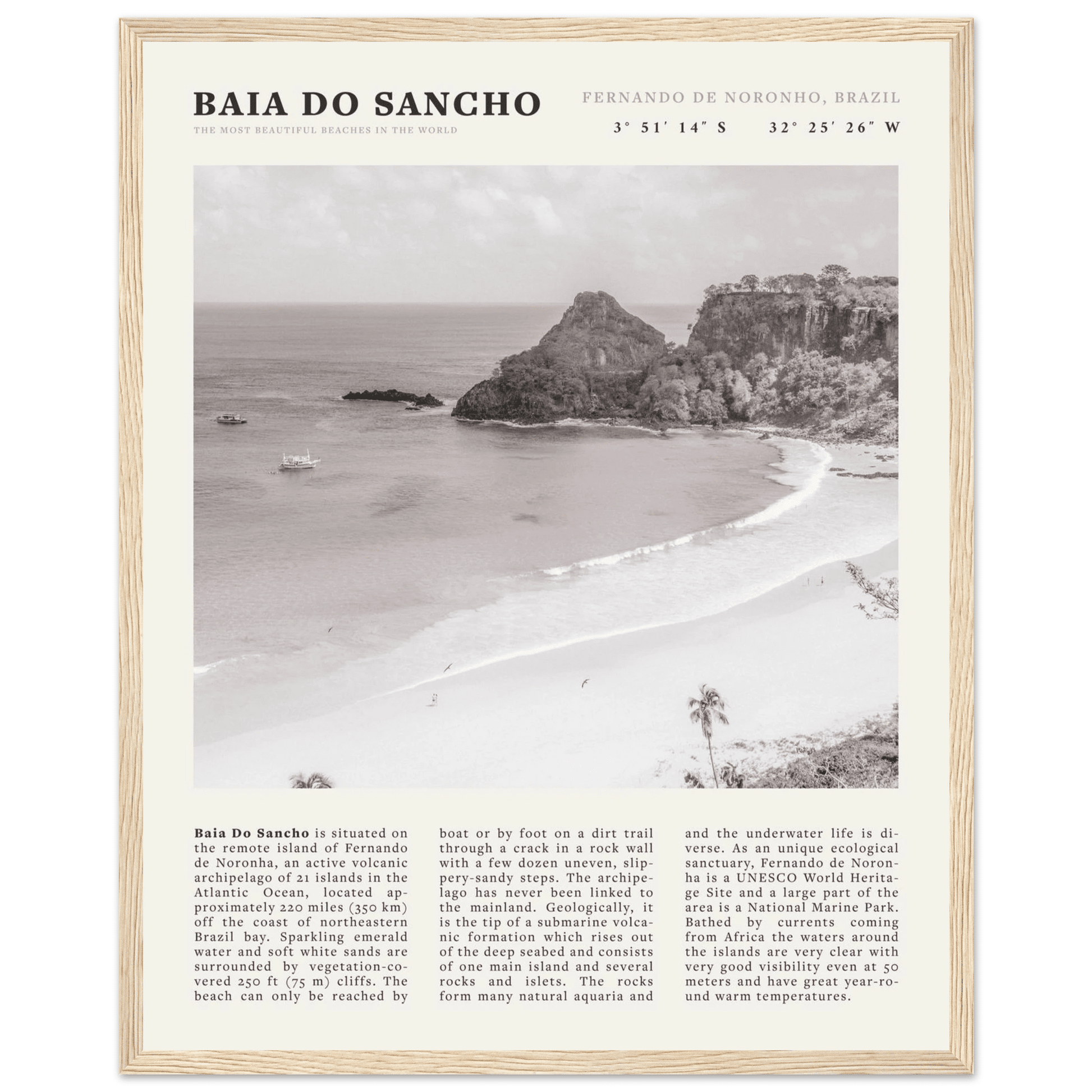 Baia Do Sancho Poster | Black & White Brazil Beach Wall Art | Fernando de Noronha - Evergreen Posters