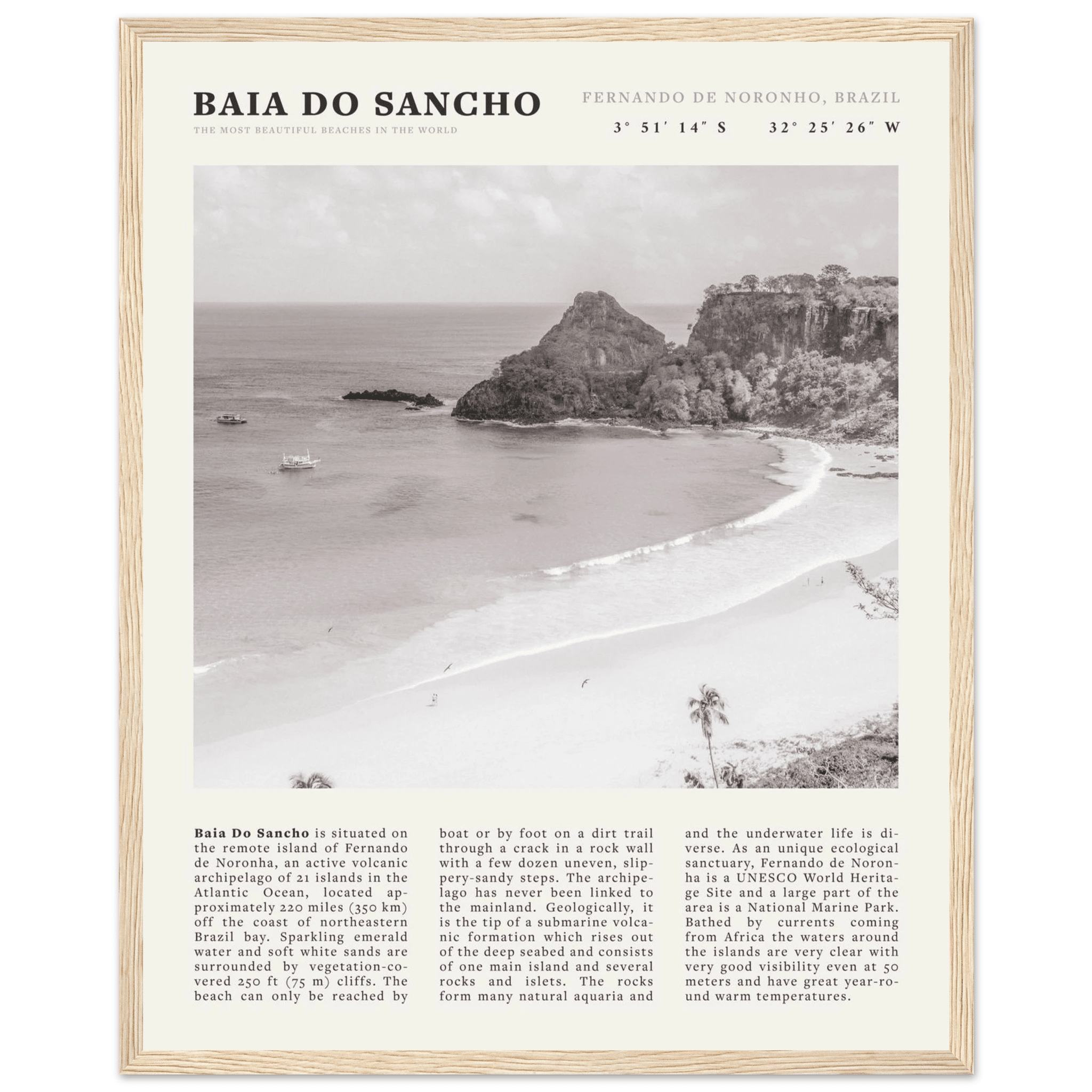 Baia Do Sancho Poster | Black & White Brazil Beach Wall Art | Fernando de Noronha - Evergreen Posters