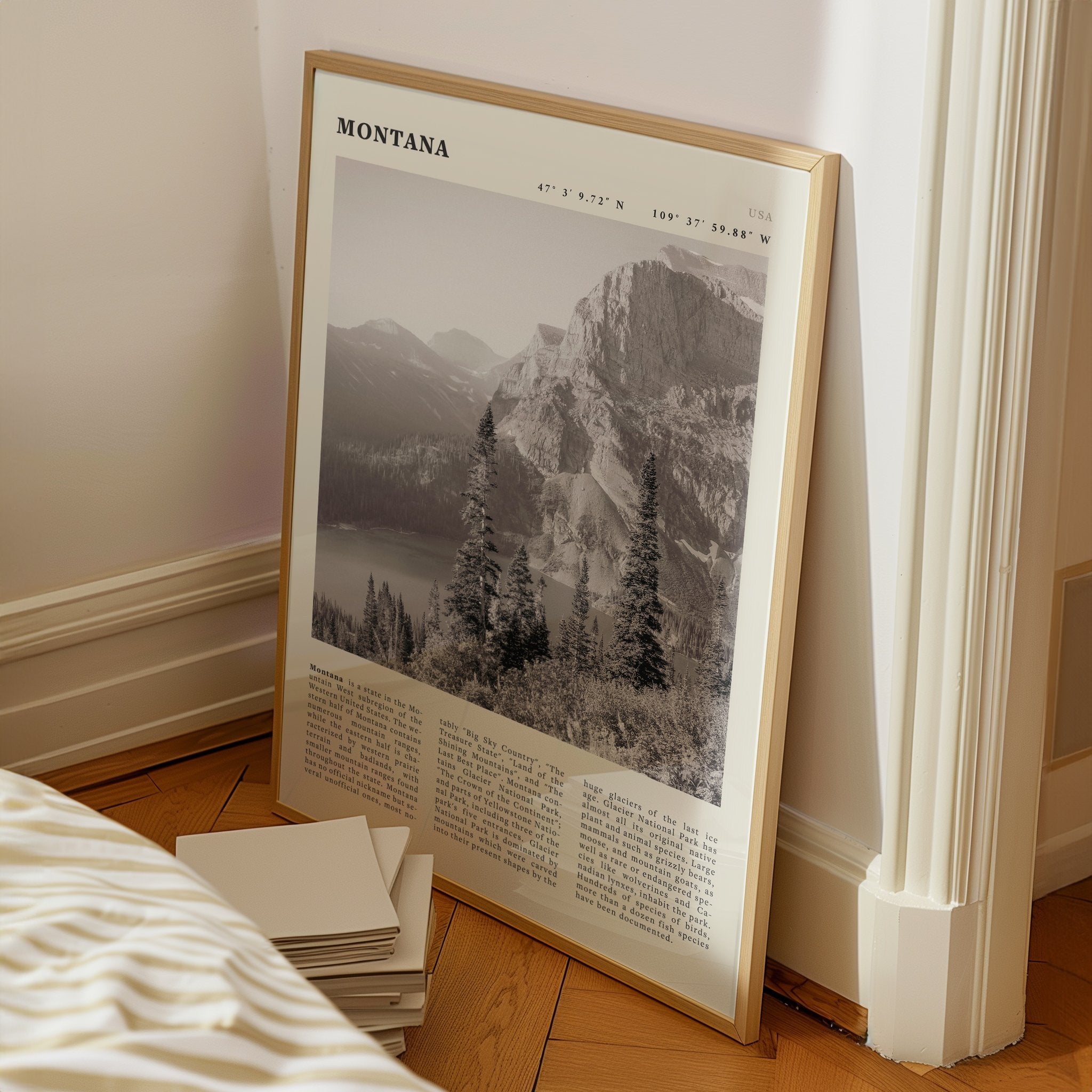Montana Poster | Black & White Glacier National Park Wall Art | Nature Travel Print - Evergreen Posters