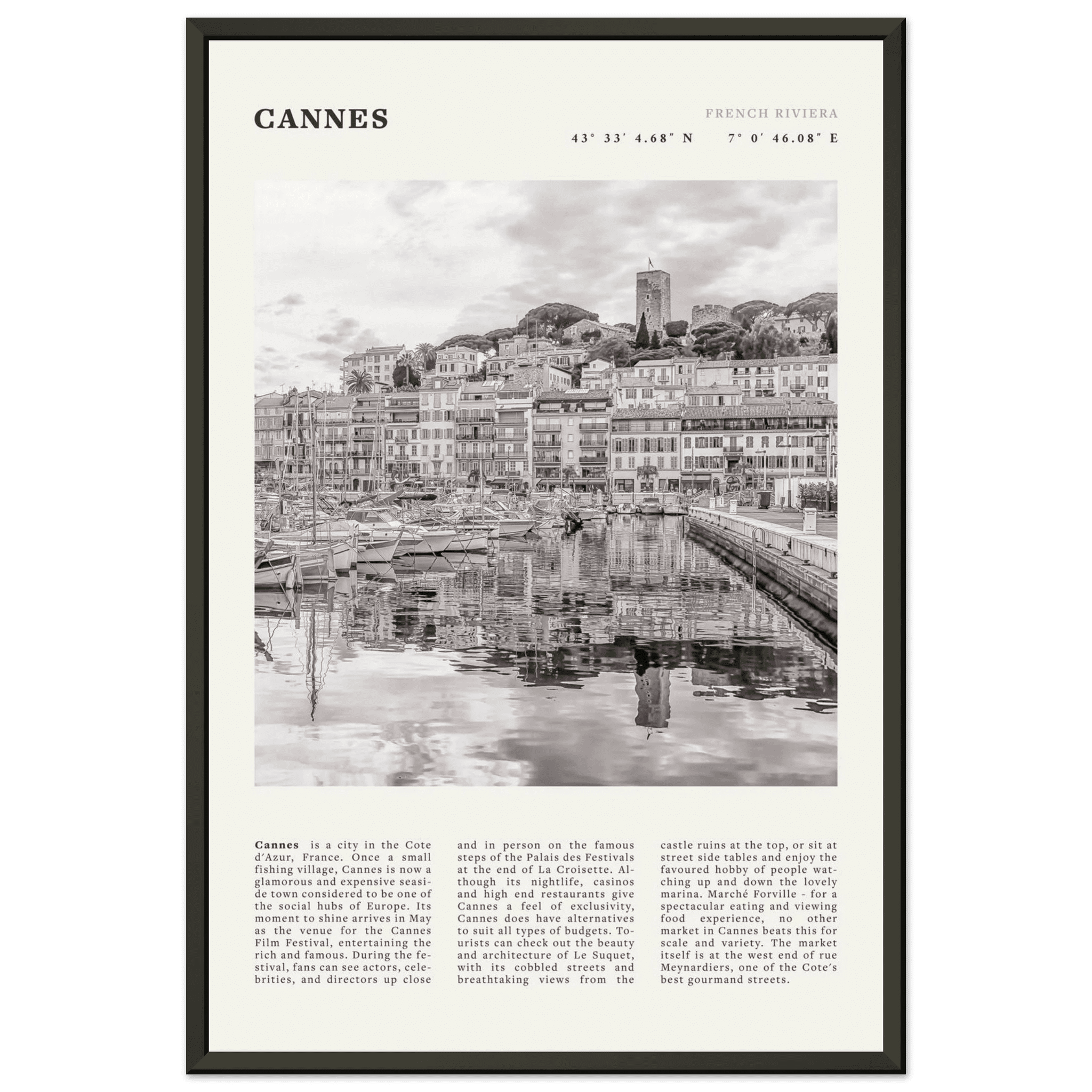Cannes Poster | Black & White French Riviera Wall Art | France Travel Print - Evergreen Posters