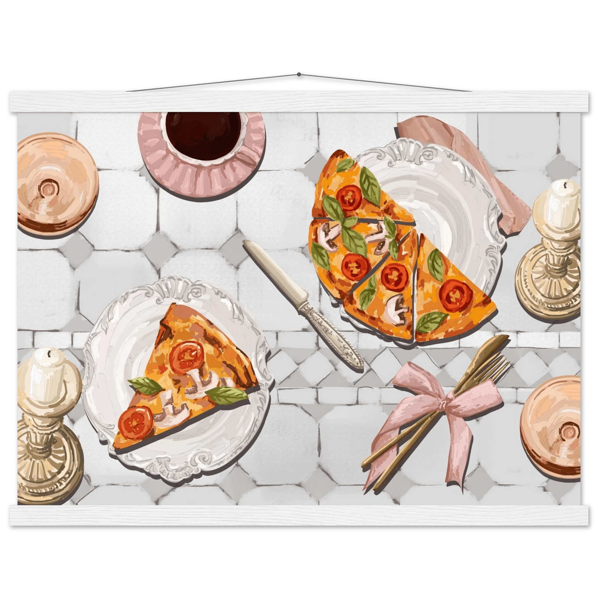 Pizza & Tea Kitchen Poster | Horizontal Food Wall Art | Italian Dining Room Print - Evergreen Posters