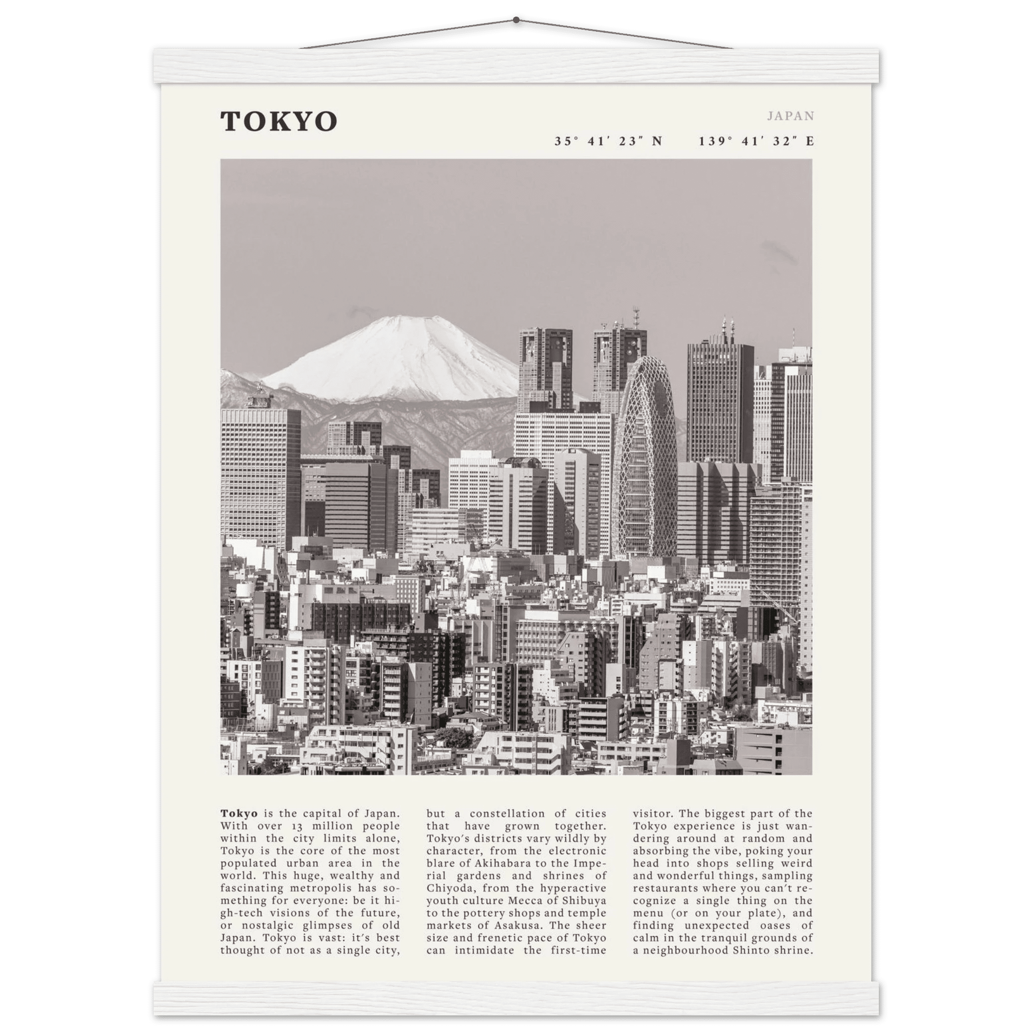 Tokyo Poster | Black & White Mount Fuji Skyline Wall Art | Japan Travel Print - Evergreen Posters