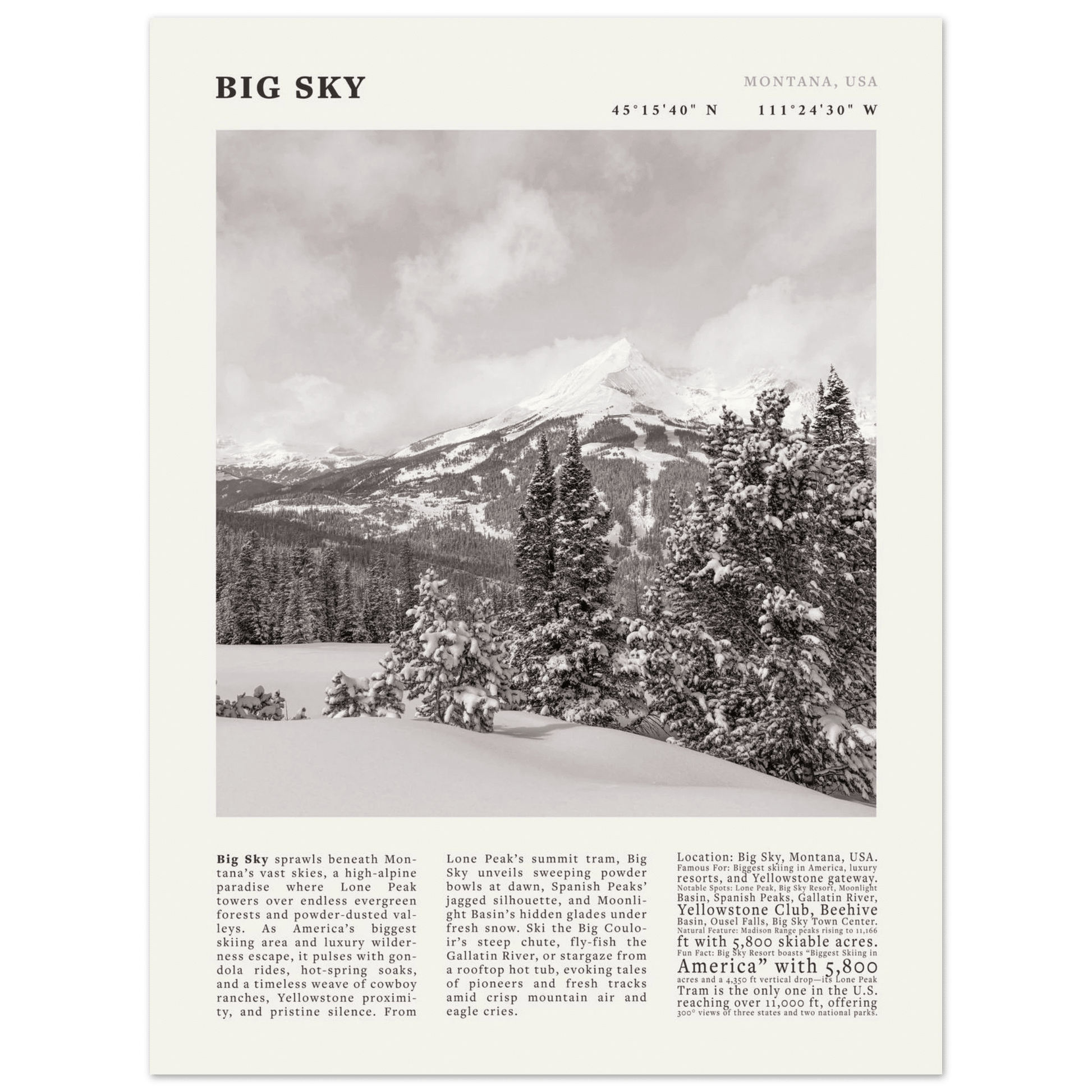 Big Sky Montana Poster Black and White – Vintage Lone Peak Ski Resort Print (Digital & Printed Options) - Evergreen Posters