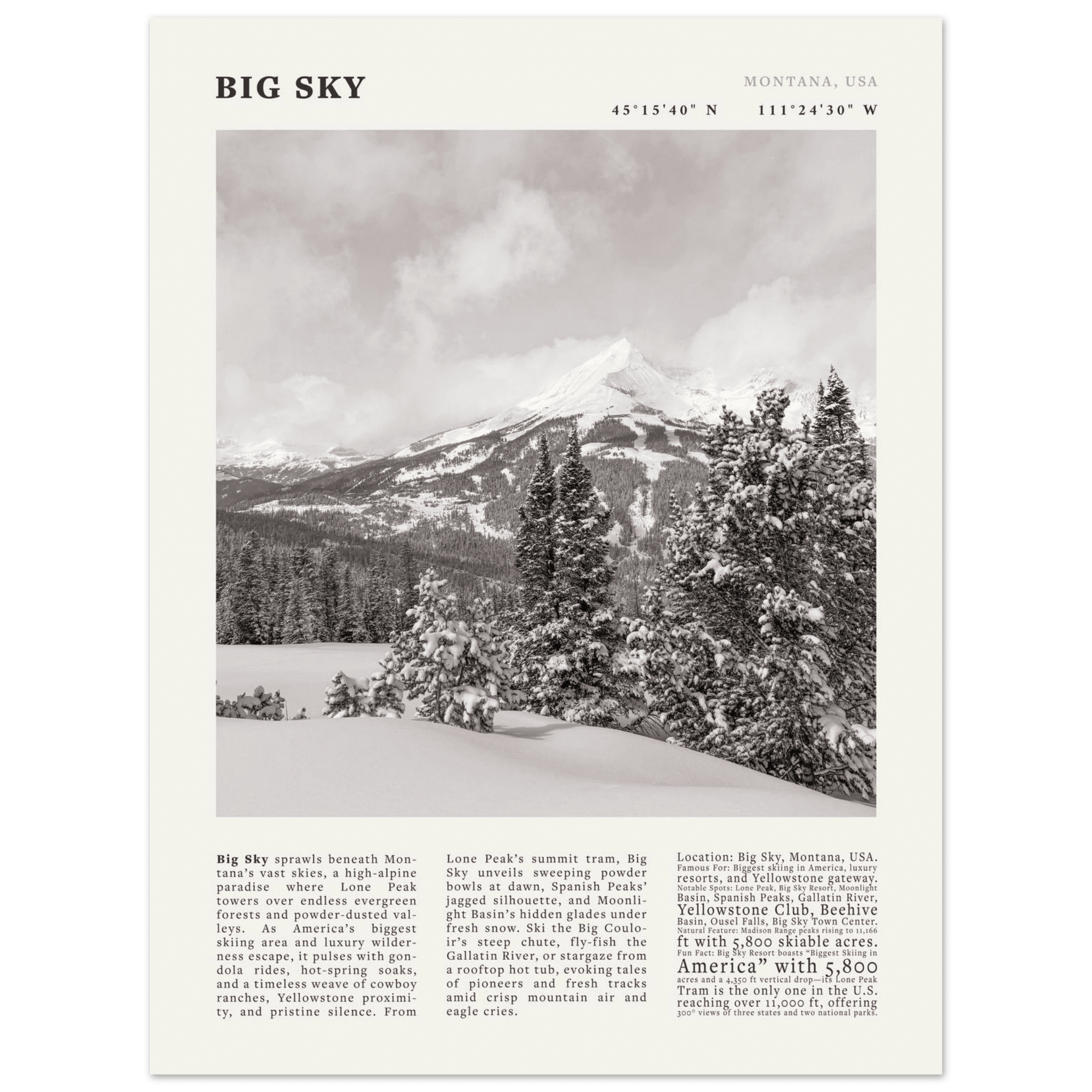 Big Sky Montana Poster Black and White – Vintage Lone Peak Ski Resort Print (Digital & Printed Options) - Evergreen Posters